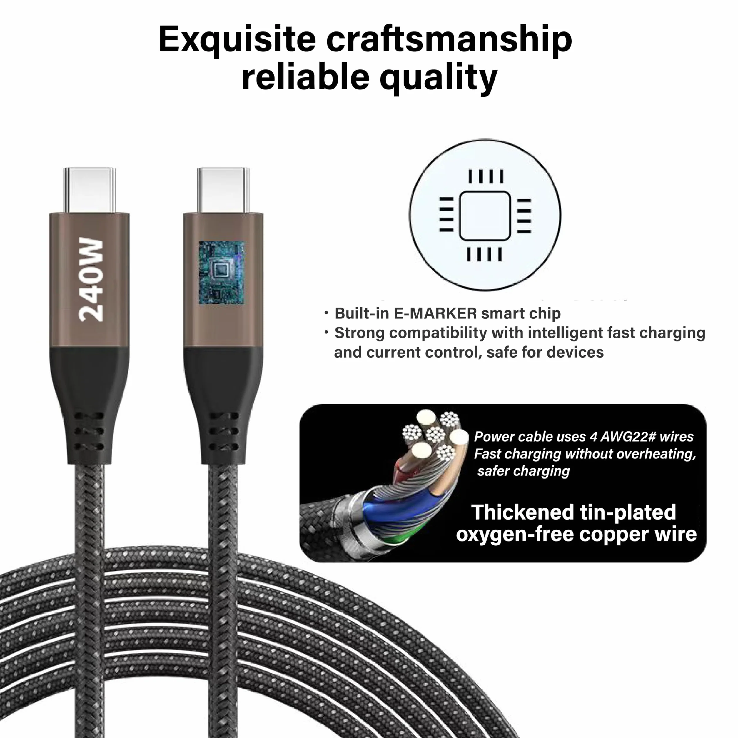GaN 41000 W, stacja ładująca, 10 portów, kabel do transmisji danych 240 W, 2 m, kompatybilna z tabletami, telefonami, laptopami, konsolami do gier, słuchawkami