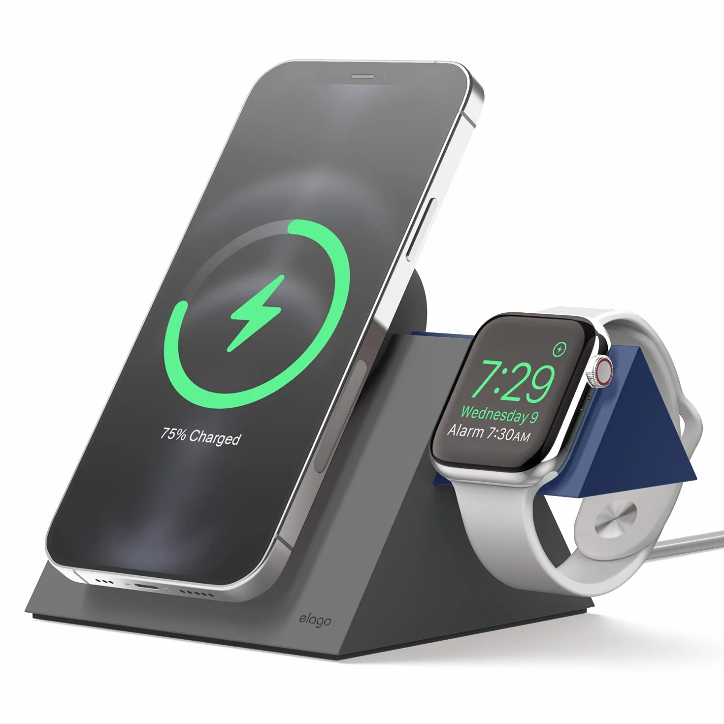elago Stojak do Ładowania MS5 do iPhone, Apple Watch | Silikonowa Podstawka Klasy Premium, Brak Ładowarki Bezprzewodowej (Ciemny Szary + Dżinsowe Indygo)