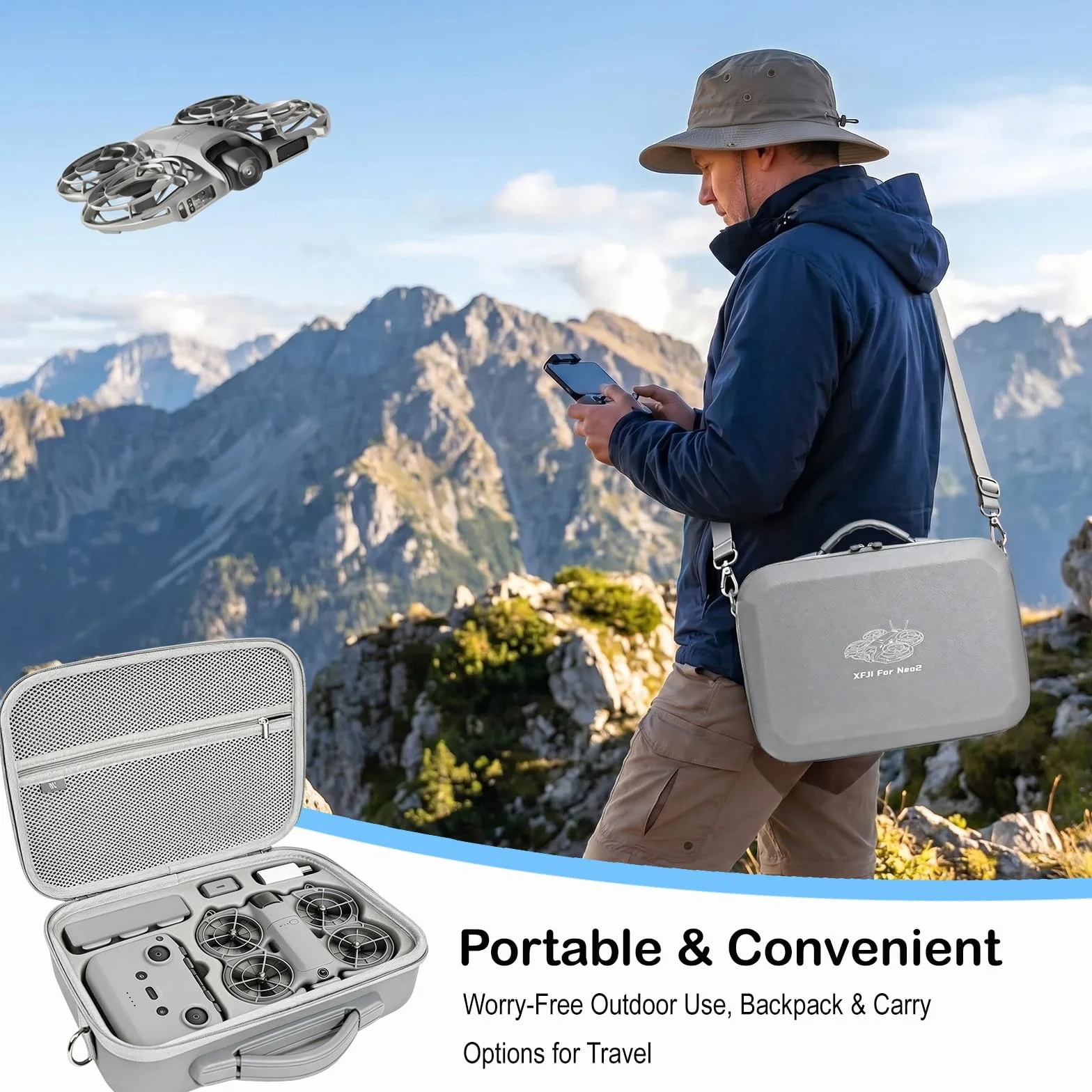 Etui na DJI Neo 2 Torba, Etui PU Przenośne na DJI Neo 2 Fly More Combo Akcesoria, dla Kontrolera RC-N3/Baterii Neo2, do Przechowywania/Ochrony Drona