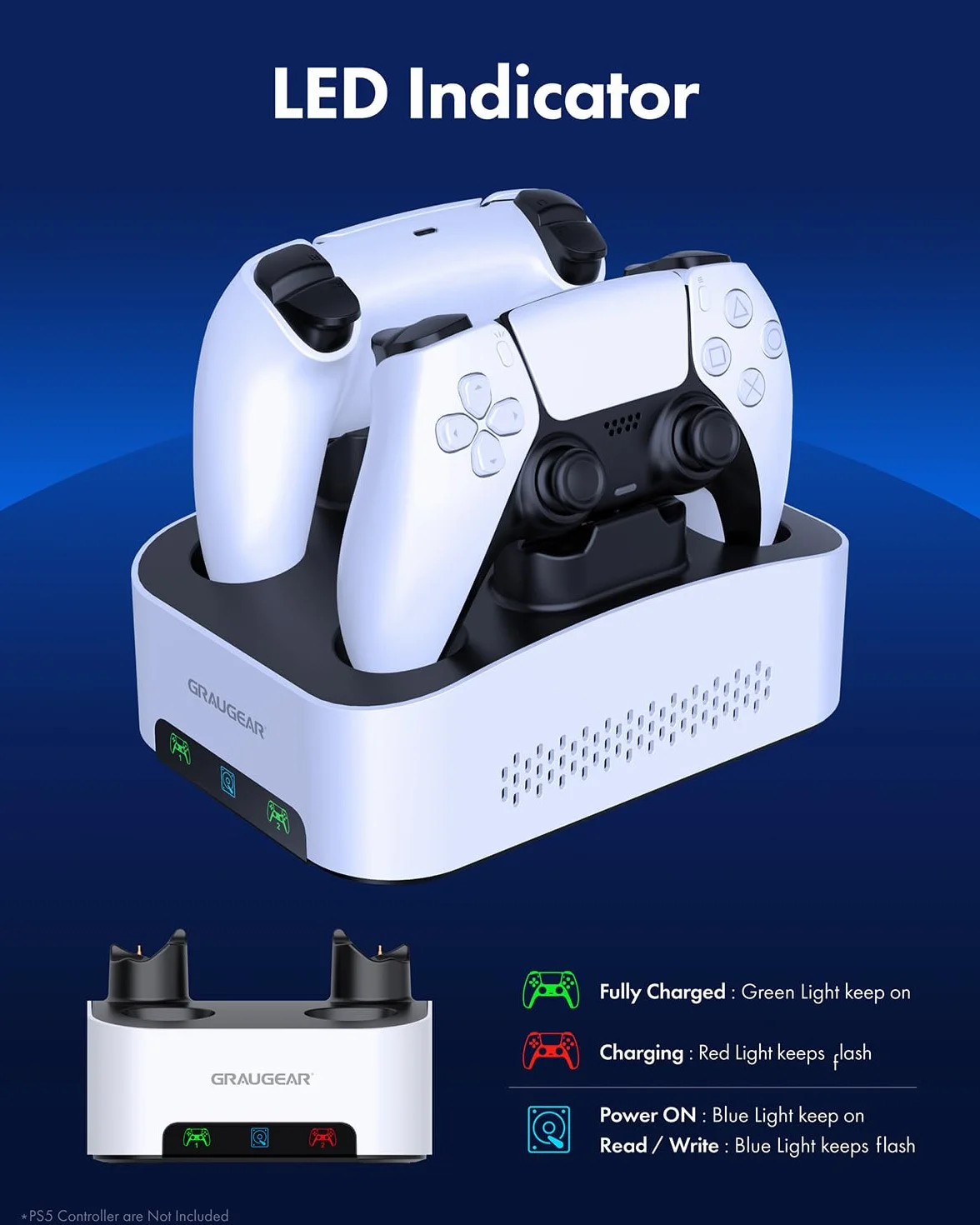 Zewnętrzna obudowa dysku twardego do Playstation5, stacja ładująca do dwóch kontrolerów PS5, do 3,5 cala HDD, kabel USB-C, z adapterem USB-A, zasilacz, G-3506-CG