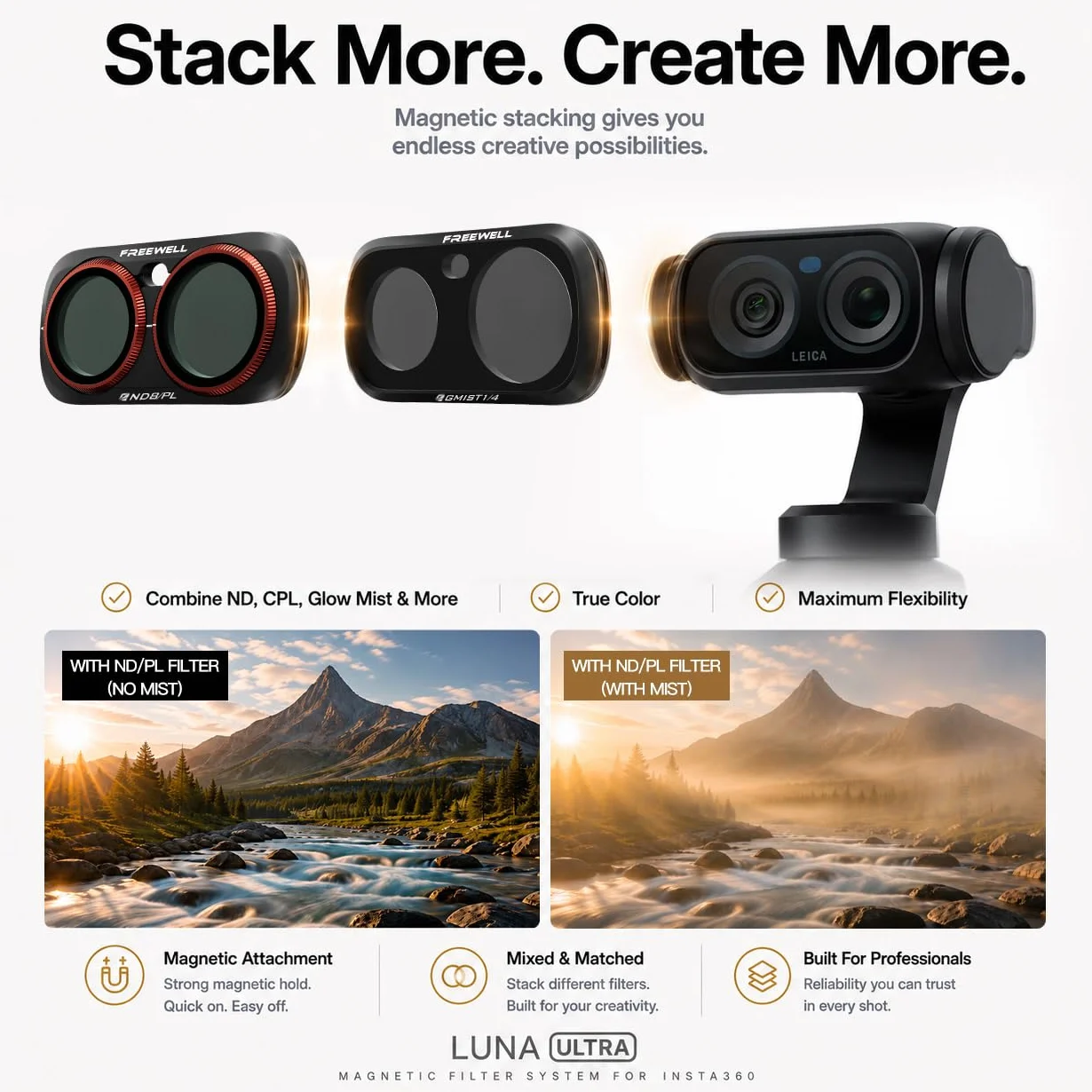 Freewell Mega zestaw filtrów do Insta360 Luna Ultra 12-pak | Zawiera filtry ND8-ND1000, ND/PL, CPL, Glow Mist 1/4 i LPR z magnetycznym mocowaniem Quick Swap