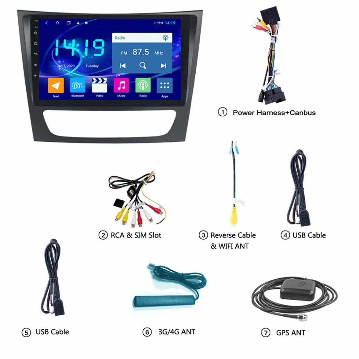 System nawigacji samochodowej GPS, 4 + 64G Nawigator satelitarnych pojazdów GPS z bezpłatną aktualizacją map, Sopport 3G / 4G WiFi, może korzystać z karty SIM, dla Benz E W211 2005-2010