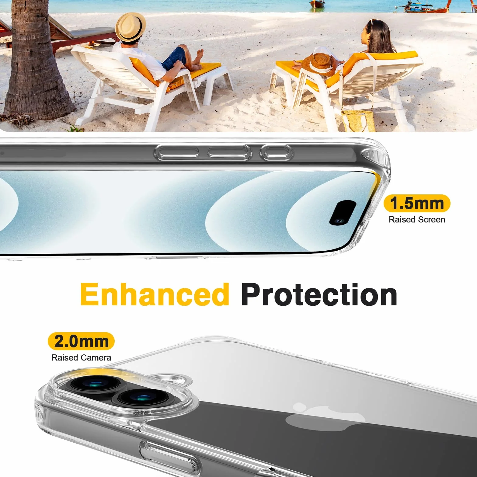 GOODVISH Łańcuszek na telefon komórkowy do iPhone 17 z paskiem, chroniący aparat i ekran, etui na telefon z łańcuszkiem, przezroczywe etui z paskiem do zawieszenia, 6.3", niebieskie