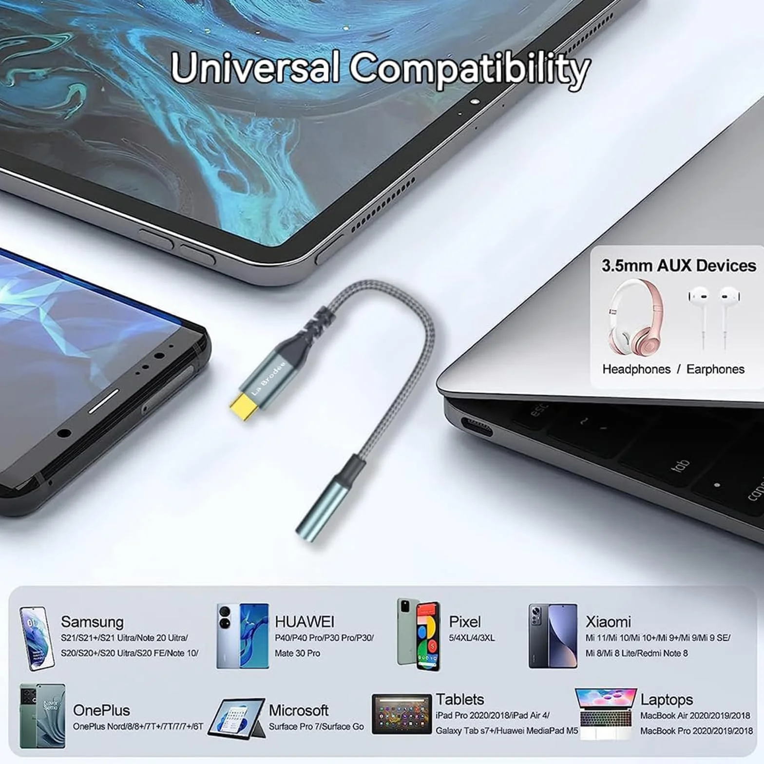 Adapter USB C na 3,5 mm do słuchawek Samsung Galaxy Pixel iPad Pro HUAWEI Xiaomi