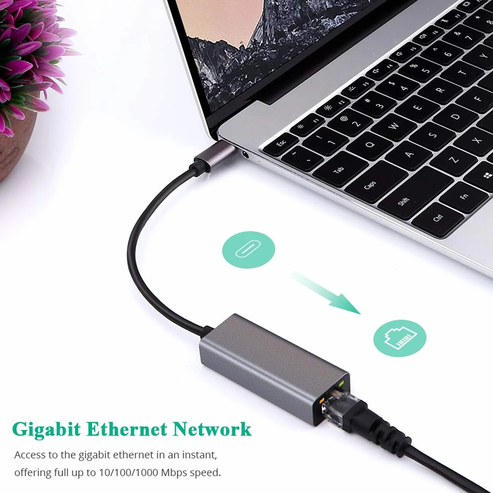 Adapter Sieciowy USB C Ethernet, Adapter Sieciowy USB Typu C na RJ45 Ethernet LAN, Konwerter 100/1000 Mb/s do MacBooka Pro, do S9/S8/uwaga, Szary(1000 MB)