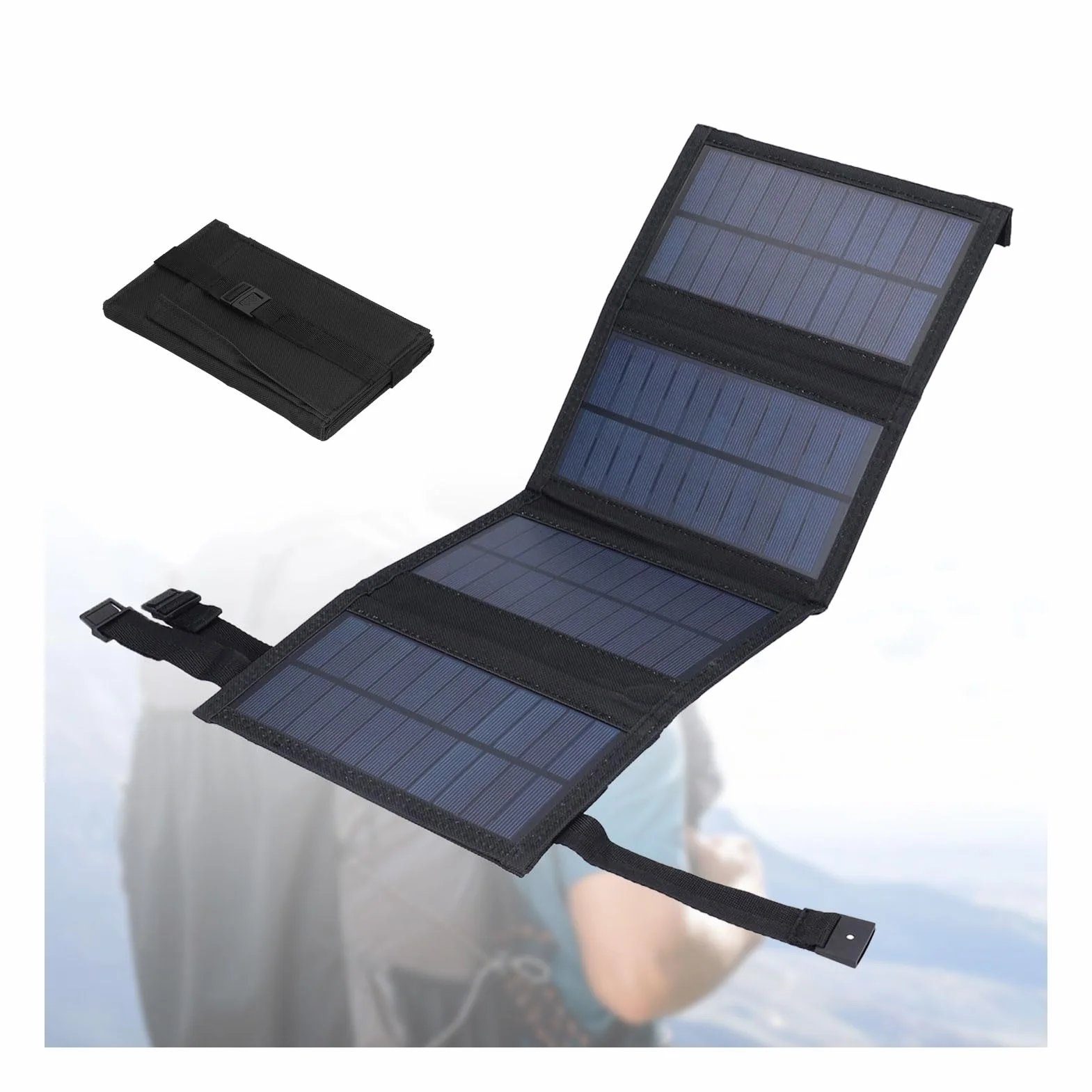 Przenośny Panel Słoneczny 20 W, Składana ładowarka do Paneli Słonecznych USB, Wodoodporność IP65, Wyjście USB5V, Rozłożone Panele Słoneczne 480x185mm do Telefonu, Laptopa,(Czarny)