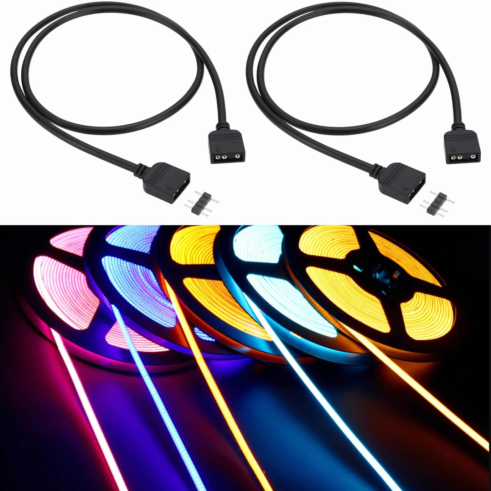 3-pinowy kabel bocznikowy RGB żeński do żeńskiego, długość 50 cm, przedłużacz 5 V, kompatybilny z taśmami RGB 5050 3528 lub wentylatorem RGB, komponenty komputerowe