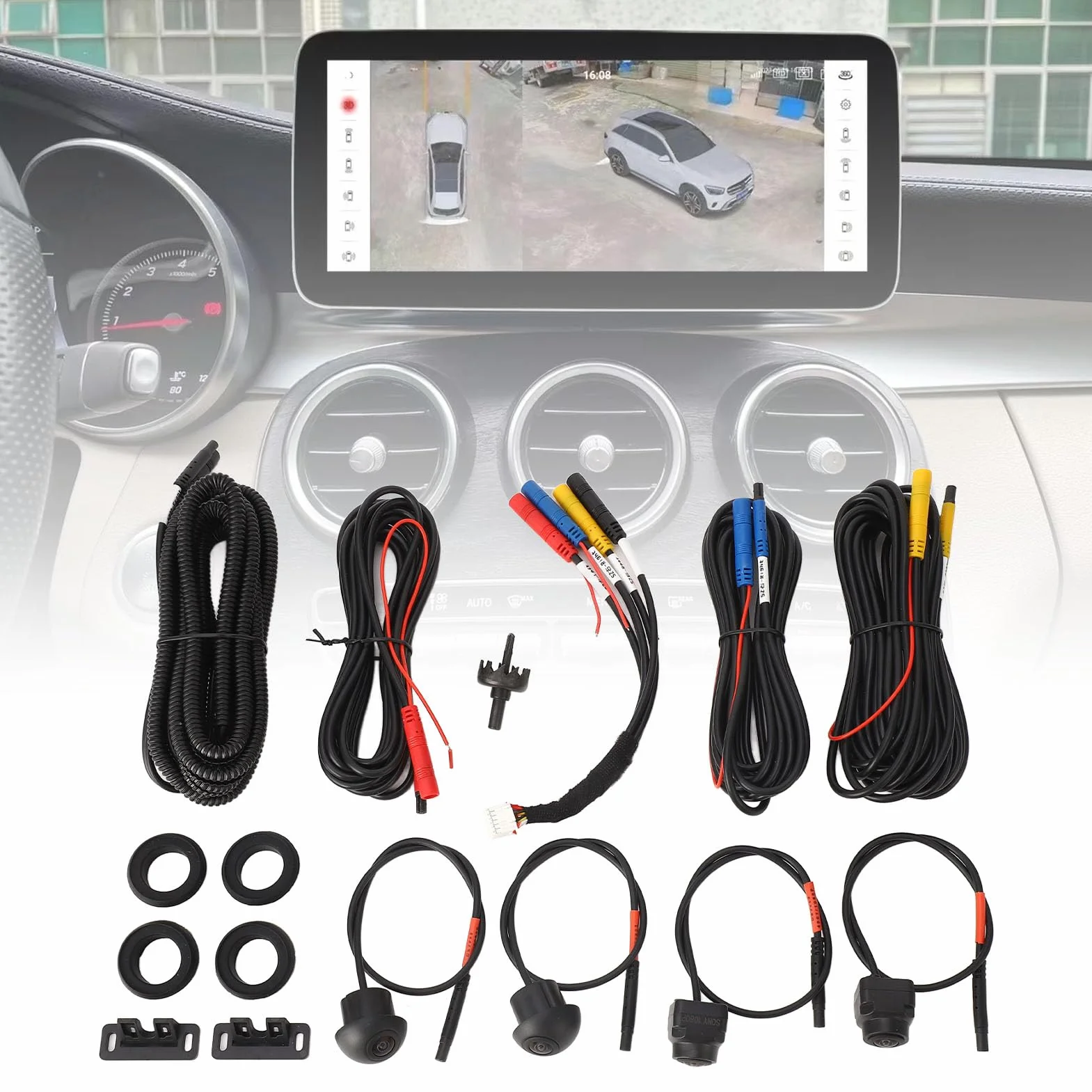 360 System Kamer Samochodowych z noktowizją i Wodoodpornym Panoramicznym Widokiem IP68 dla Auto Radio, łatwa Instalacja, Ulepszona wydajność w Niskim świetle (720P)