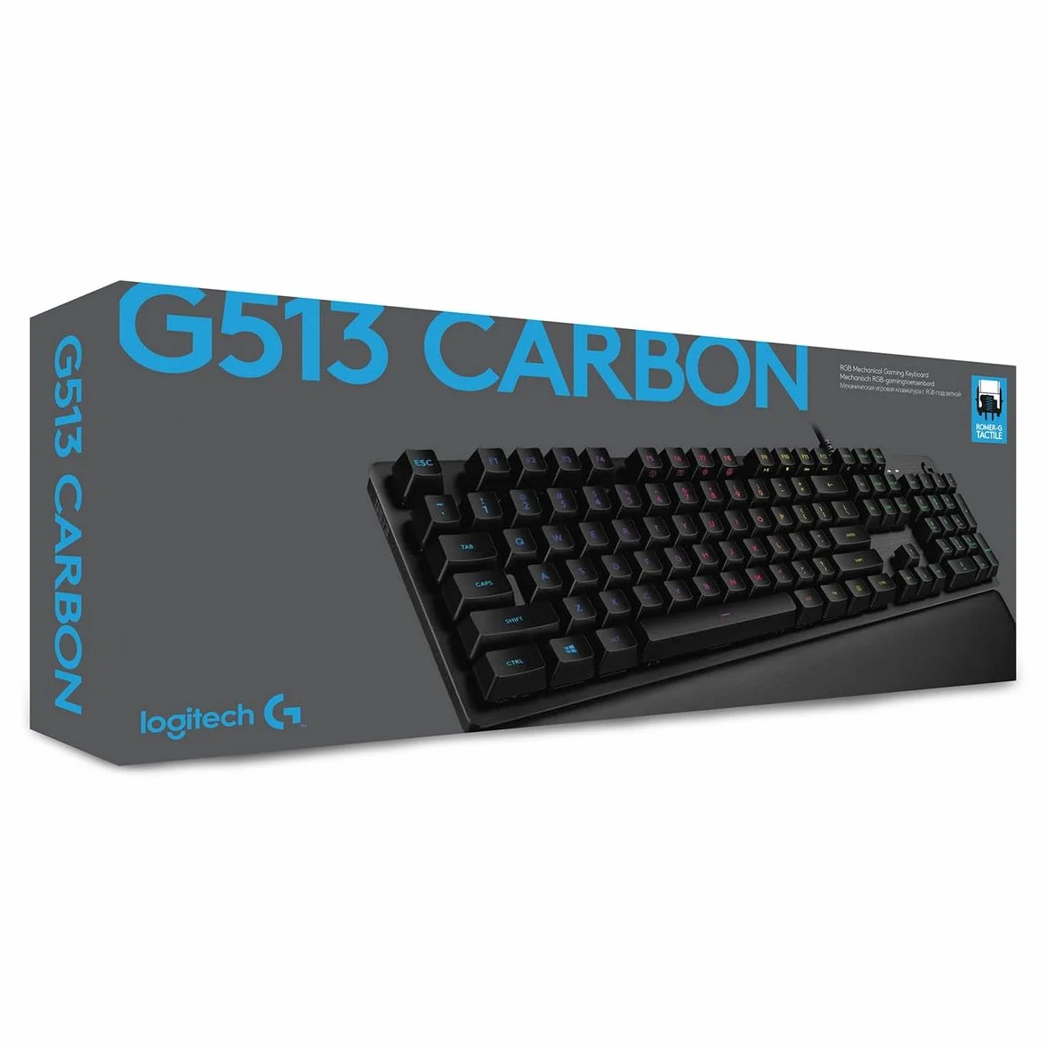 Logitech G 513 mechaniczna klawiatura do gier, przełączniki dotykowe GX-Brown, oświetlenie RGB, pętla USB, podkładka pod nadgarstek z pianką memory, aluminiowa obudowa, francuski układ AZERTY, czarna