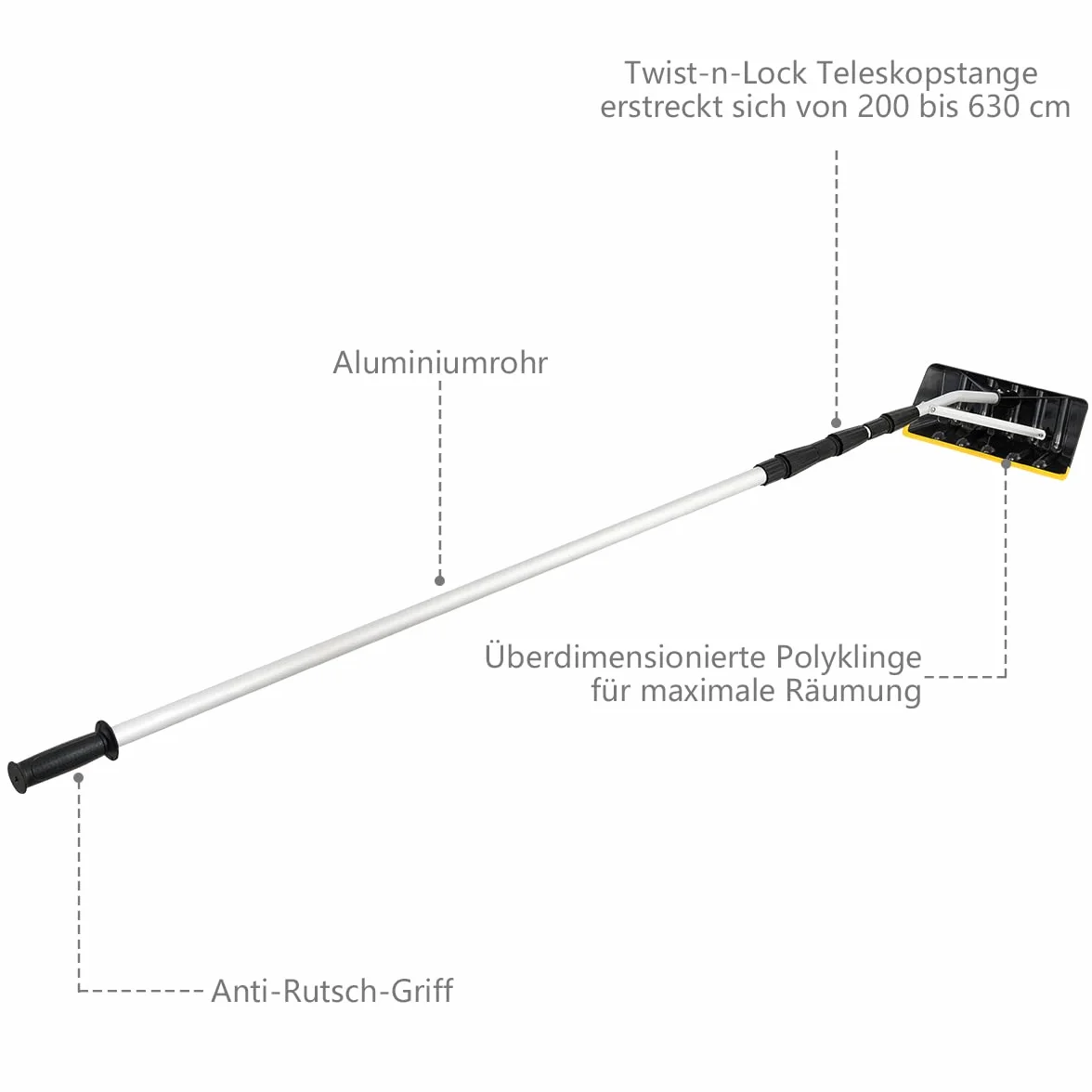 GOPLUS Sanki dachowe 200-630 cm łopata do śniegu nieprzywierający nóż antypoślizgowy uchwyt