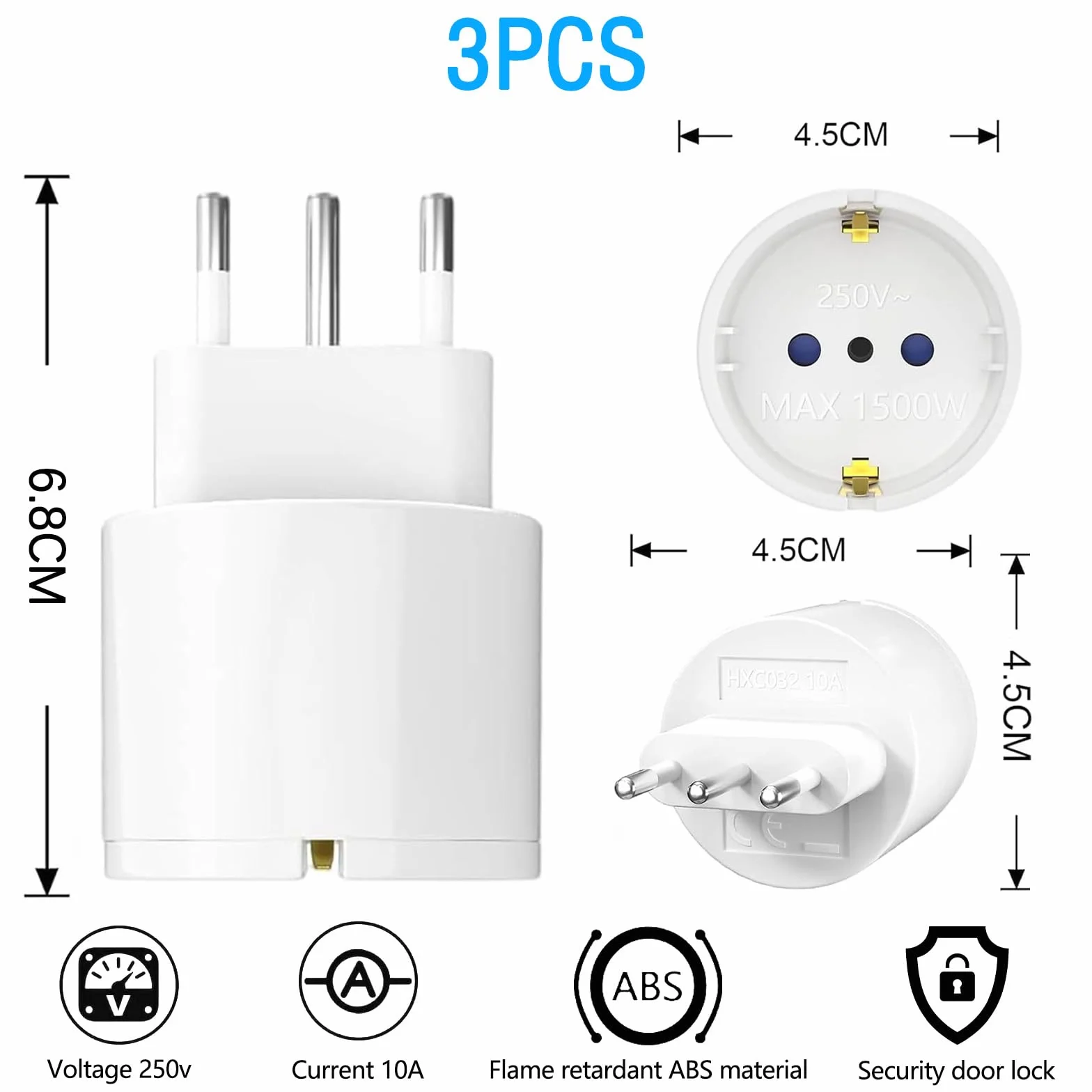 Adapter Włochy gniazdko elektryczne 3 sztuki adapter podróżny Włochy, wtyczka podróżna Włochy, adapter Włochy Włochy Włochy Europa/Niemcy na Włochy wtyczka podróżna