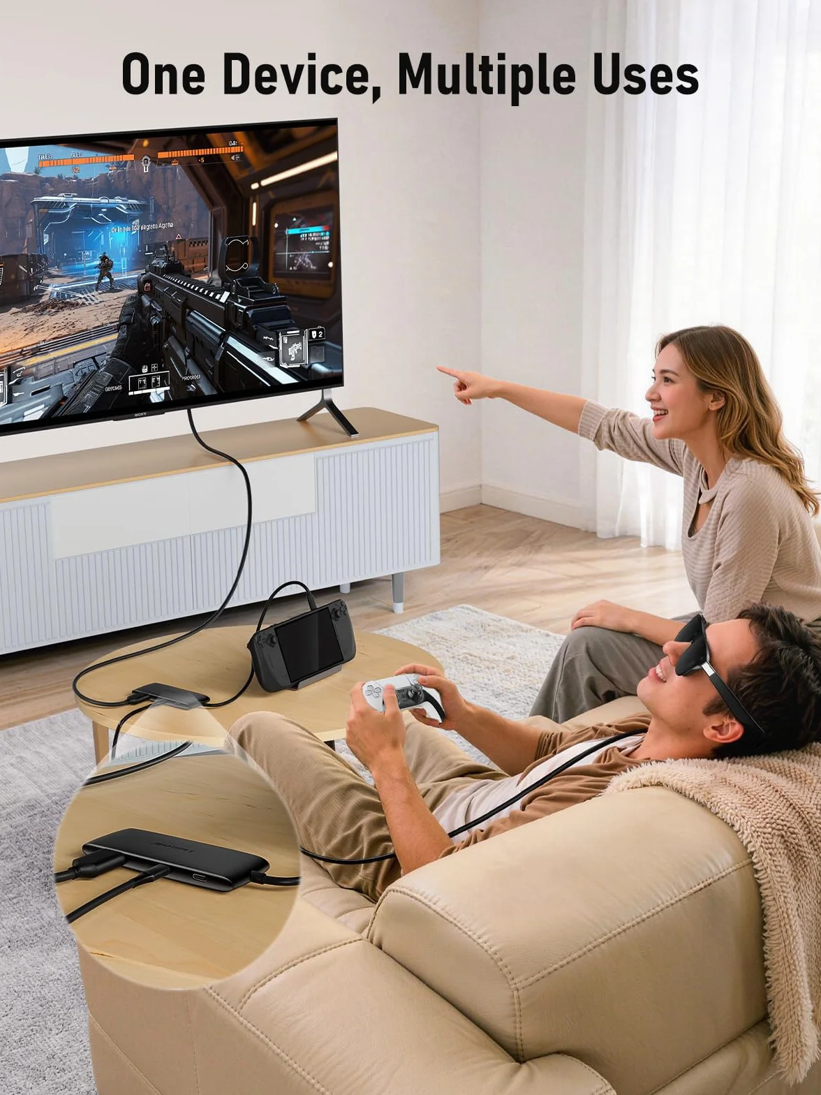 Lemorele Stacja dokująca USB-C z podwójnym monitorem, koncentrator 7 w 1 z podwójnym 4K przy 60 Hz (HDMI + USB-C DP Alt Mode), obsługuje okulary AR / monitor przenośny, 100 W PD, 3× USB 3.0/2.0 do