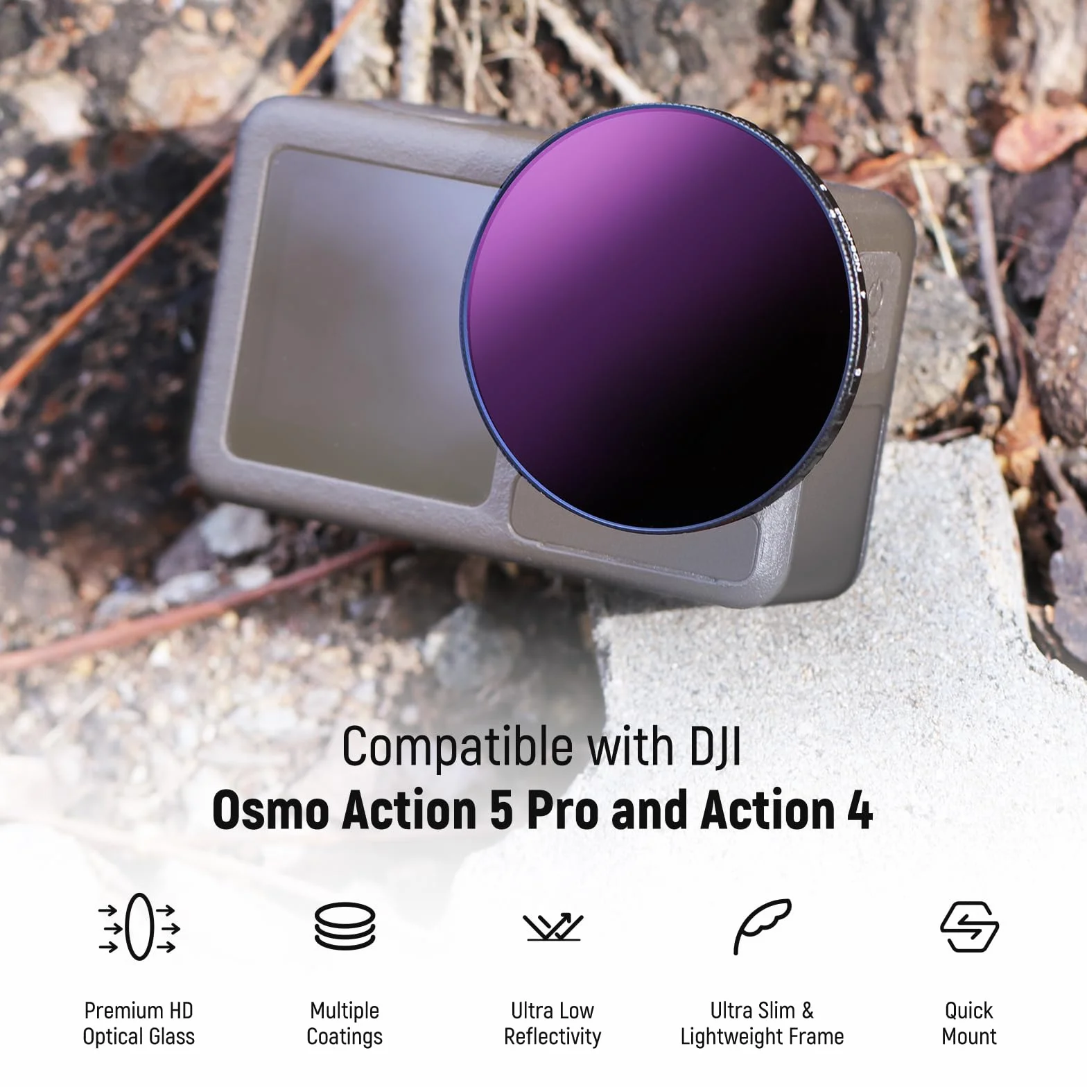 NEEWER Zmienny filtr ND kompatybilny z DJI Osmo Action 5 Pro i Action 4, ND8-32 (3-5 przystanków) wkręcany filtr obiektywu o neutralnej gęstości, wielowarstwowy, akcesoria do kamer akcji ze szkła