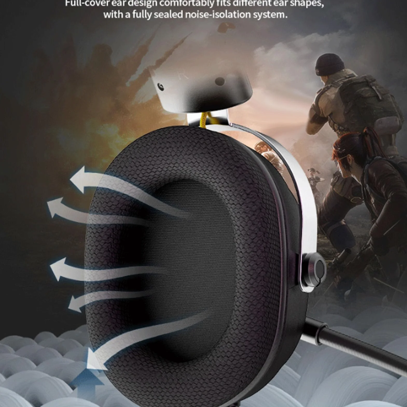 Zestaw Słuchawkowy FPS Gaming 7.1, Przewodowe Słuchawki do Gier z Mikrofonem do Anulowania Szumu, Sterownik 50 Mm Nad Zestawem Słuchawkowym z pozycją Audio na PC, Przełącznik