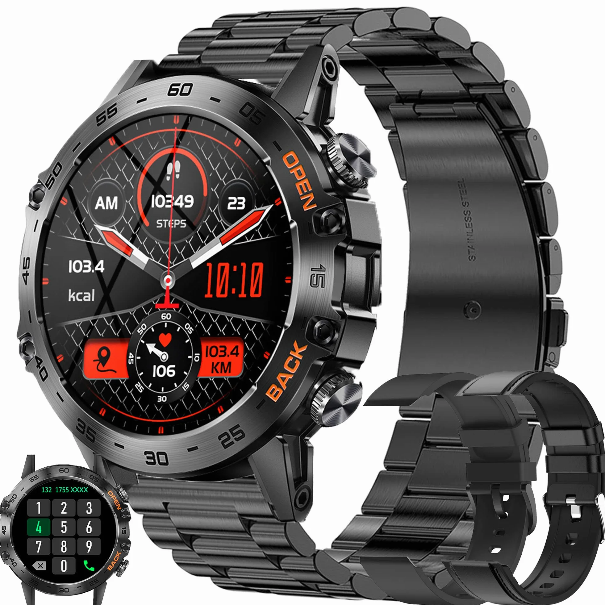 Smartwatch Mężczyzna Połączenie Bluetooth i Odpowiedź Głośnomówiący Inteligentny Zegarek Krokomierz Monitor Snu 123 Tryb Sport Powiadomienia Wiadomości Zegarek Fitness Tracker dla Androida iOS (czarny)