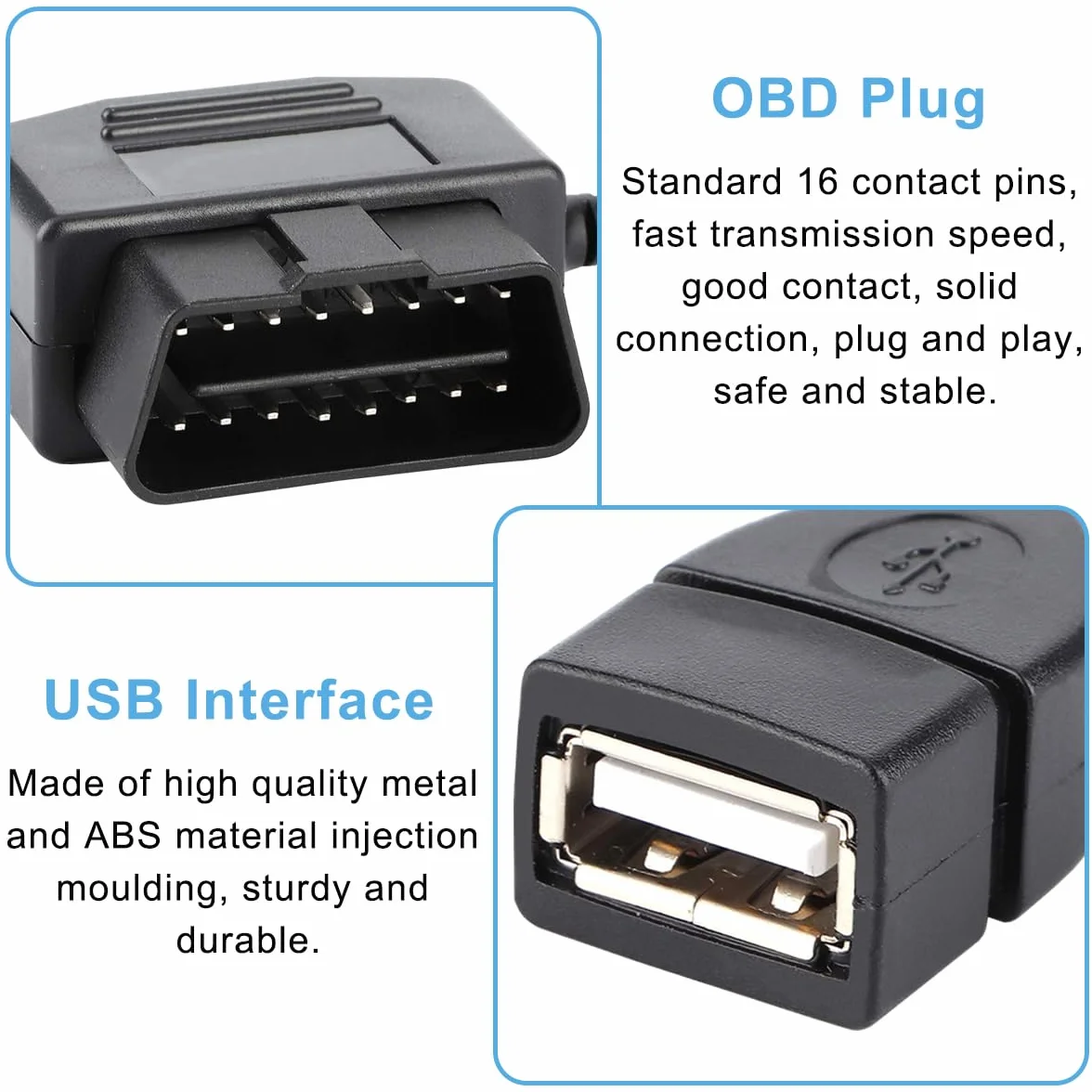 Adapter kabla zasilającego OBD-na USB, 16-biegunowy OBD2-wtyk do gniazda USB, kabel do ładowania, OBD2-do-5V 2A, złącze USB 12 V, 24 V, 36 V na 5 V, 2 A z przyciskiem przełączania, do kamery