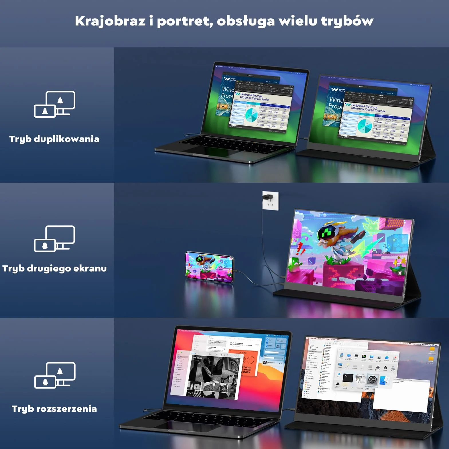 HONGO monitor przenośny do laptopa, ekran przenośny 15,6 cala 1920 x 1080 FHD, USB-C HDMI monitor do laptopa wbudowane głośniki z inteligentną obudową, ekran do laptopa PC Mac PS3/4/5/X-BO/Telefon
