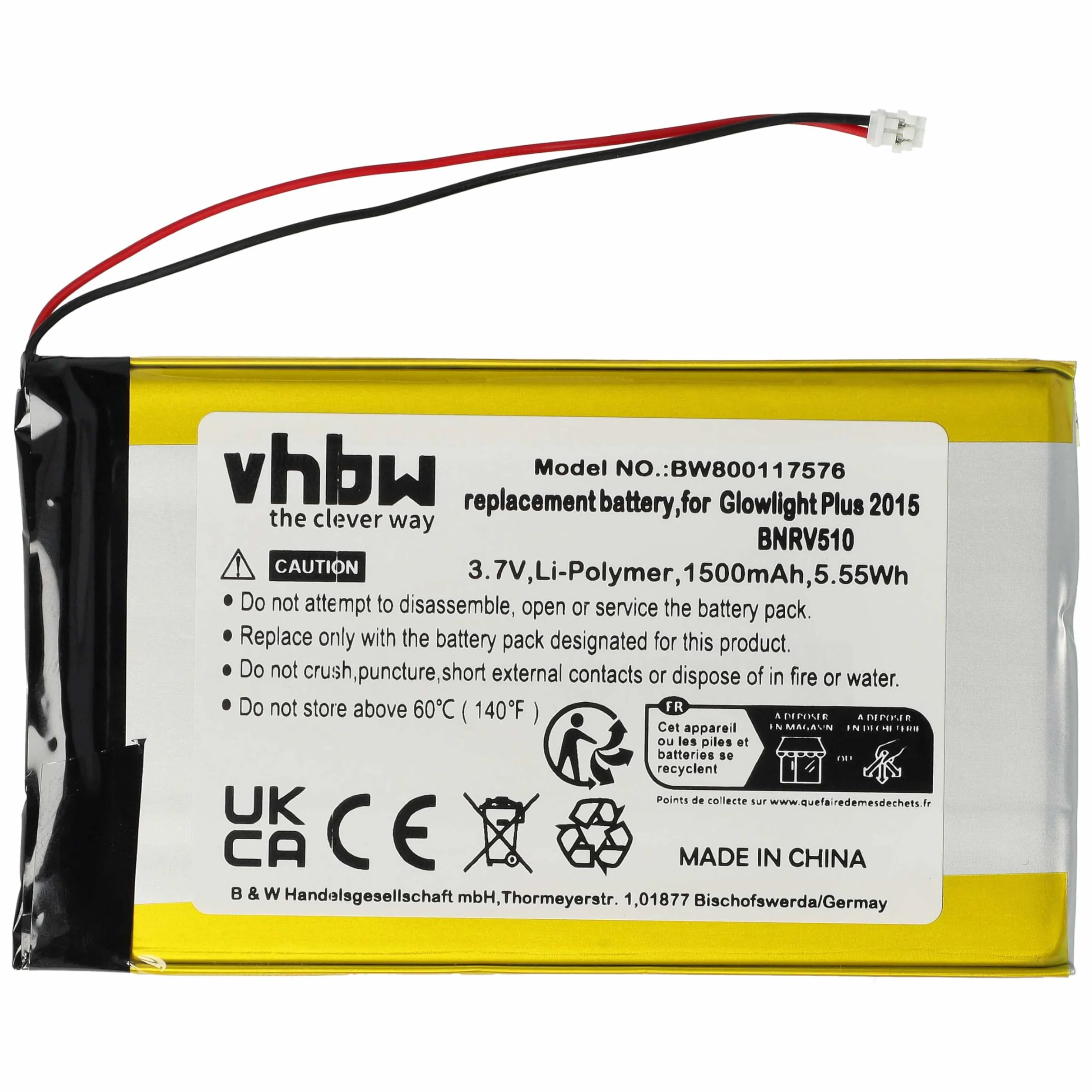 Bateria kompatybilna z Barnes & Noble Nook Glowlight Plus 2015 vhbw 1500 mAh 3,7 V litowo-polimerowy