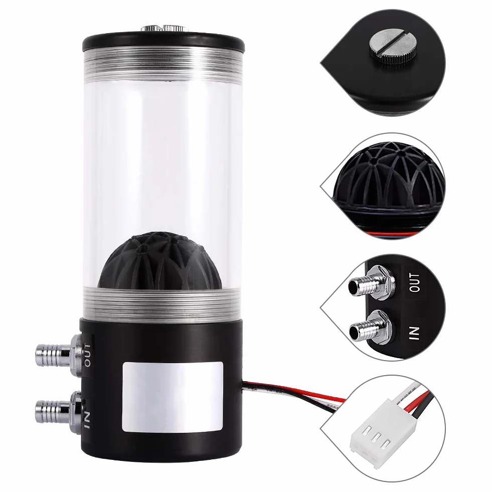 Wymiennik ciepła z pompą wodną, pompa chłodząca wodą PC 500 l/h, 10 W, DC12 V, chłodzenie CPU, akryl G1/4, komputer DIY, zbiornik cylindryczny do chłodzenia wodą