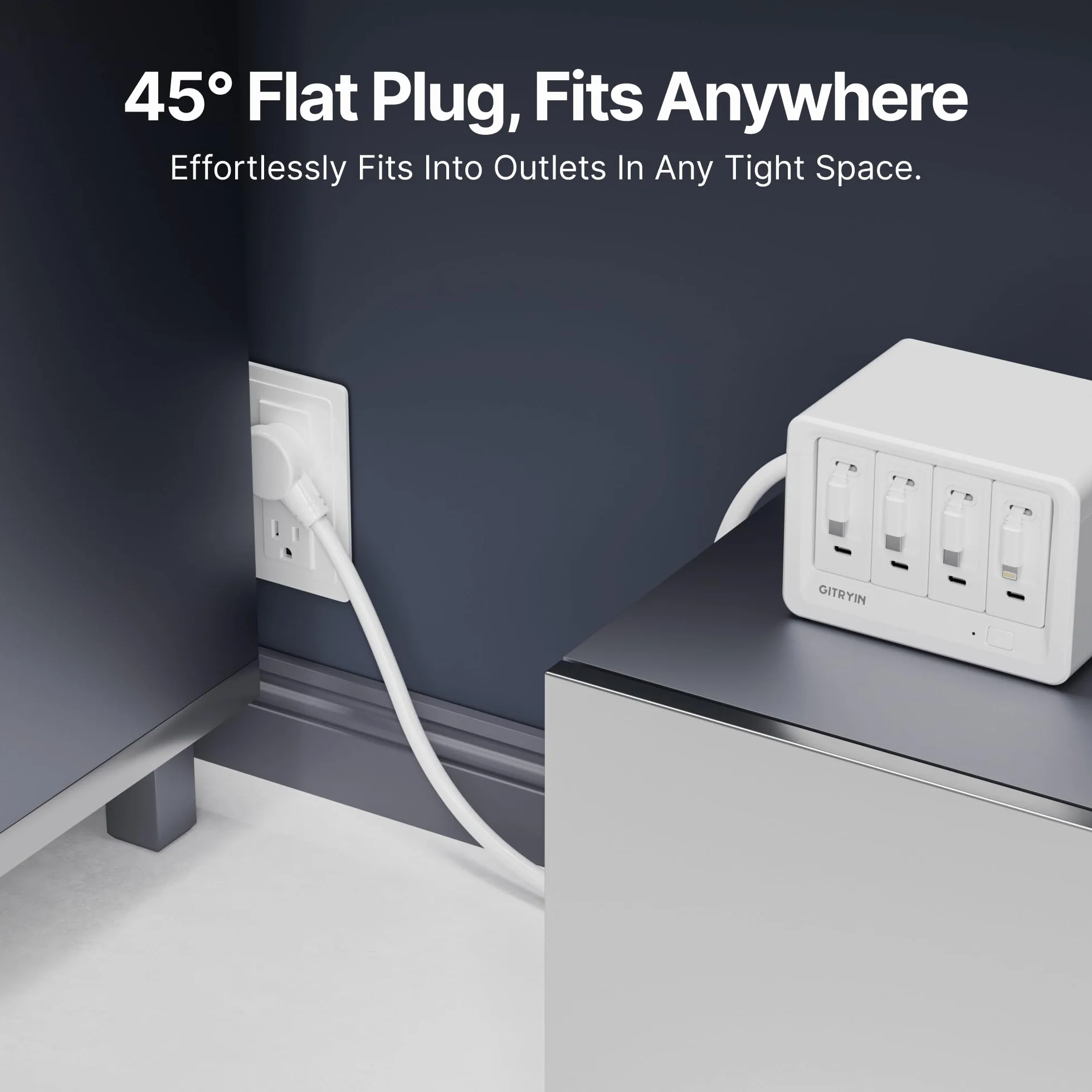 Gitryin Stacja ładująca 12 w 1 z 3 wysuwanymi ładowarkami typu C i 1 ładowarką Lightning, 40 W USB-C z kablem 80 cm, przedłużacz z zabezpieczeniem przed