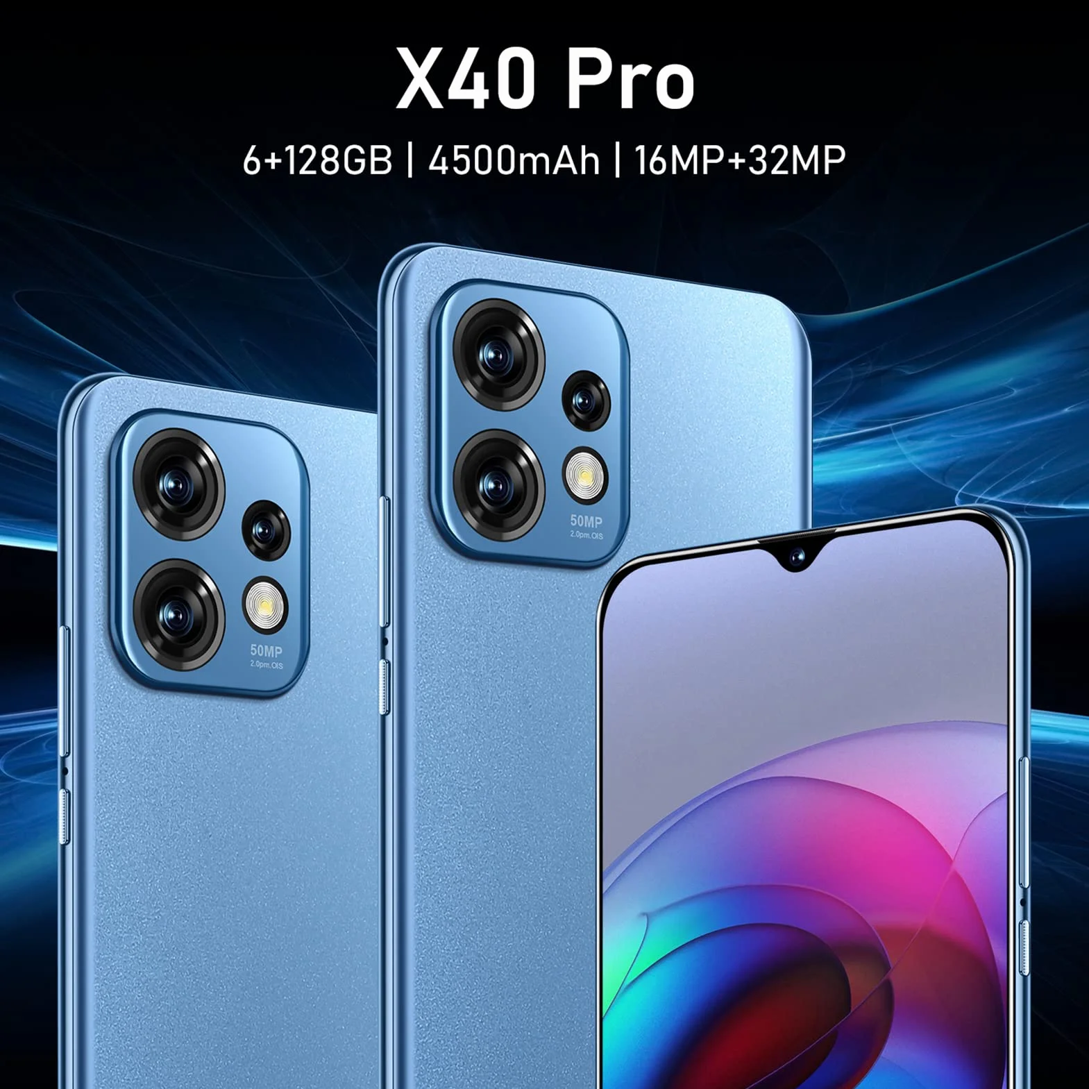 Smartfon Wifi 5G, Rozpoznawanie Twarzy Telefon Komórkowy X40 Pro 8 GB RAM 128 GB ROM 6,53 Cala do Użytku Biznesowego (Wtyczka UE)
