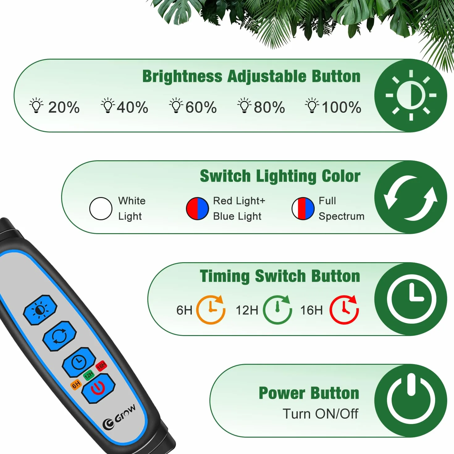 Lampa do uprawy LED 100 diod pełne spektrum 5-głowicowa z automatycznym timerem 6/12/16H