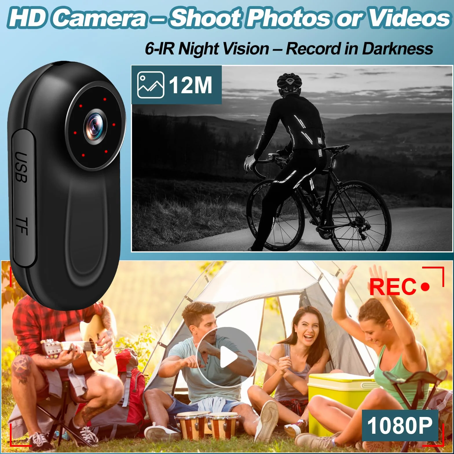 Kamera Sportowa, 1080P HD i Szeroki Kąt 120°, Noktowizor, Magnetyczne Montowanie i Ekran Kamery Moto. Idealna na sporty i aktywności na świeżym powietrzu