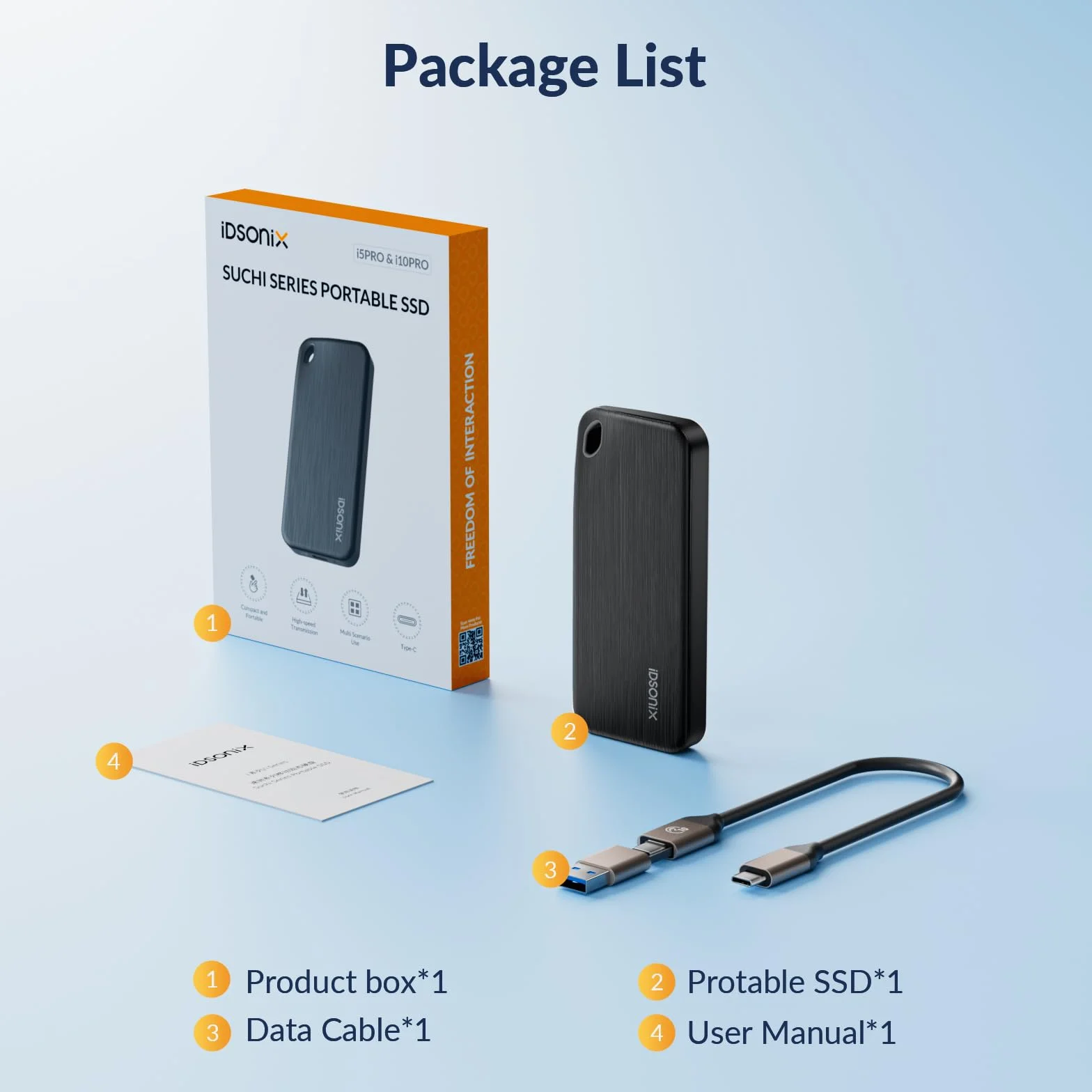 iDsonix Przenośny dysk SSD 1 TB, zewnętrzny dysk twardy, do 1000 MB/s, zewnętrzne napędy SSD z kablem USB C 2 w 1 do gier Xbox Series Gaming, Mac, iPhone 15 Pro, PC, laptopów, twórców (i10PRO)