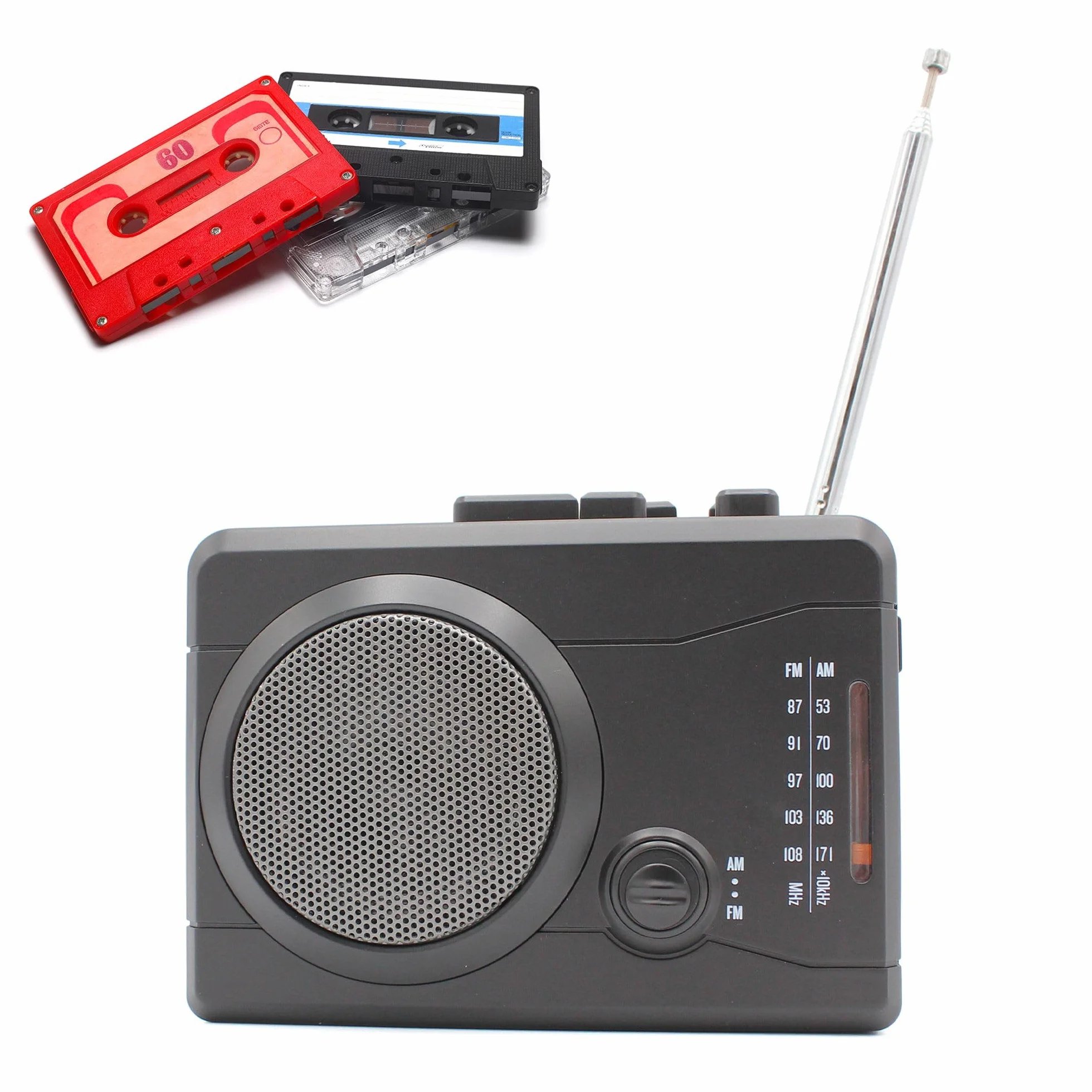 FISHTEC - Radio magnetofonowe Retro z nowoczesnymi funkcjami MP3, port USB, FM/AM, nagrywanie głosu, wbudowany głośnik rozszerzalna antena audio muzyka