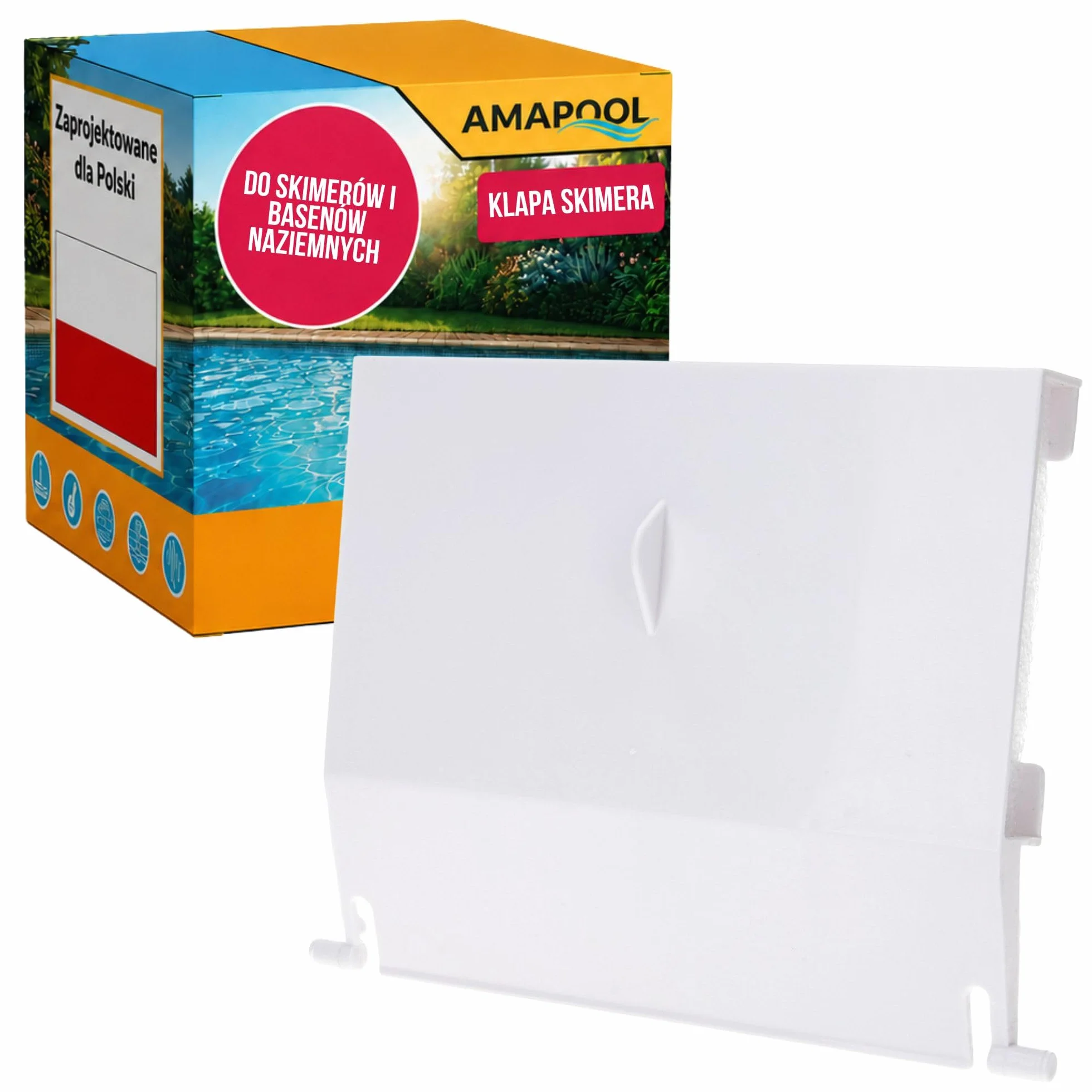 Amapool Klapka do skimmera zamienna 145 x 120 mm do standardowego skimmera - Biała część z tworzywa sztucznego - Do basenów wbudowanych i naziemnych