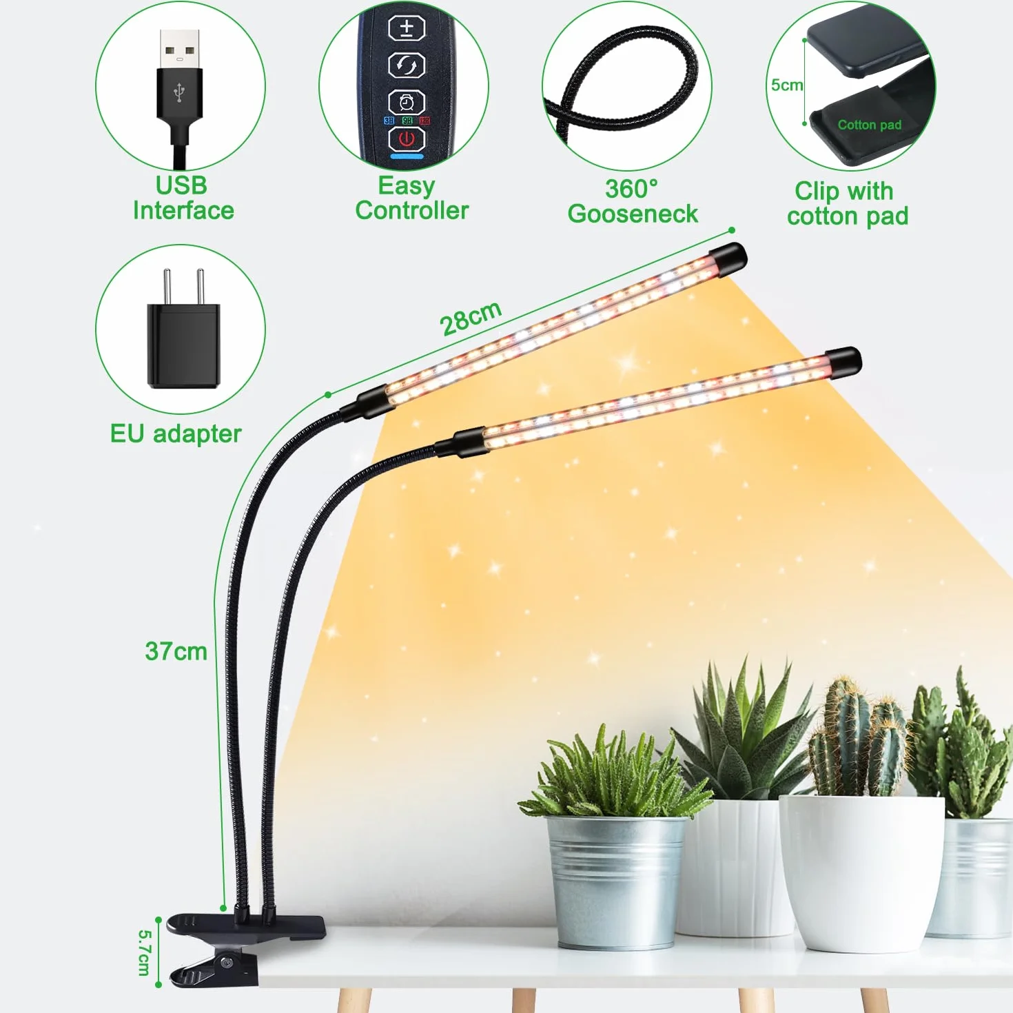 Niello 2-głowicowa lampa do roślin LED, światło roślinne o pełnym spektrum, światło roślinne z timerem, 3 tryby kolorów i 10 poziomów ściemniania, lampa do wzrostu roślin domowych, rośliny domowe