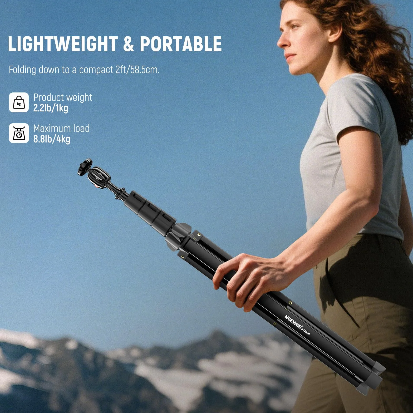 NEEWER Stojak na oświetlenie fotograficzne 56-200 cm ze śrubą 1/10.2 cm, maksymalne obciążenie 8,8 lb/4 kg, aluminiowy przenośny statyw studyjny, stojak wideo na telefon do aparatu stroboskopowego