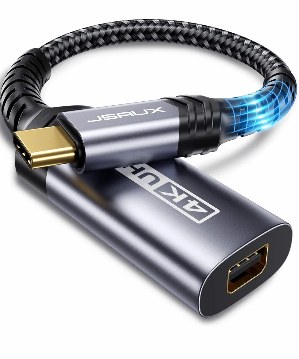 JSAUX Adapter USB typu C na Mini DisplayPort 4K przy 60 Hz, C na mini Display Port Dongle, kompatybilny z MacBook Pro 2019 2018, Dell XPS, Samsung Galaxy S21 S20 Plus, szary