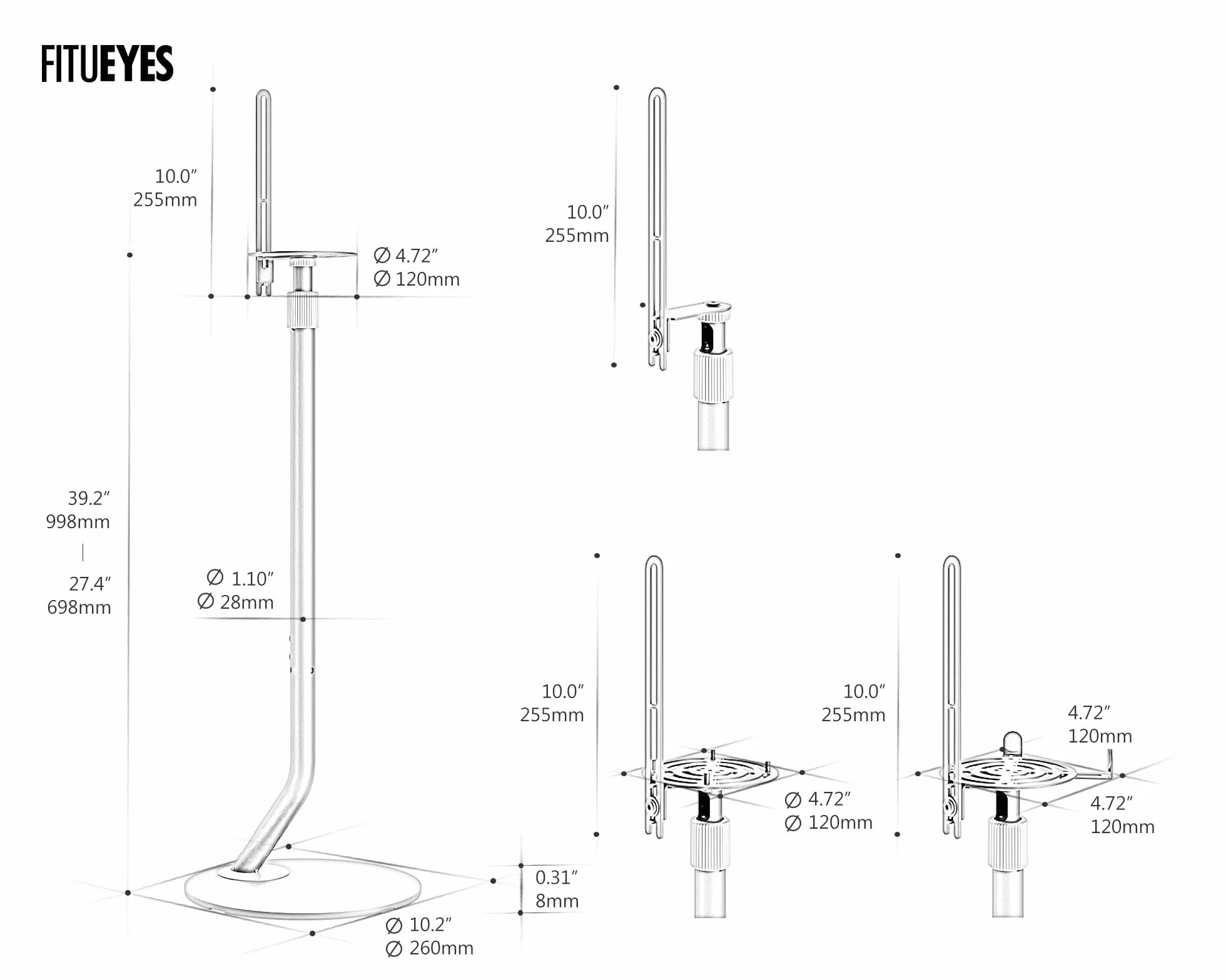 FITUEYES Stojaki na głośniki metalowe, podłogowe, para, wysokość regulowana, ładowność 5 kg, seria Master