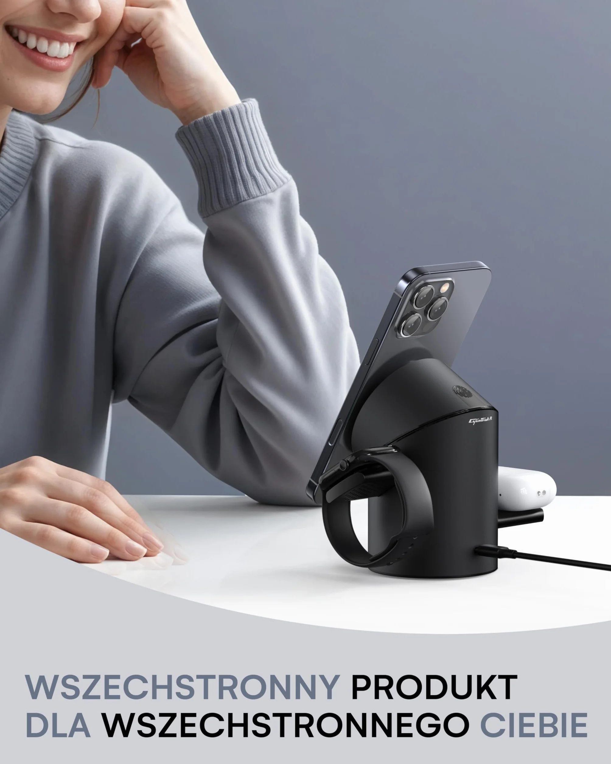 ZEEHOO - Bezprzewodowa stacja ładująca, CylinTrick-R Qi2 15 W, stacja ładująca 3 w 1