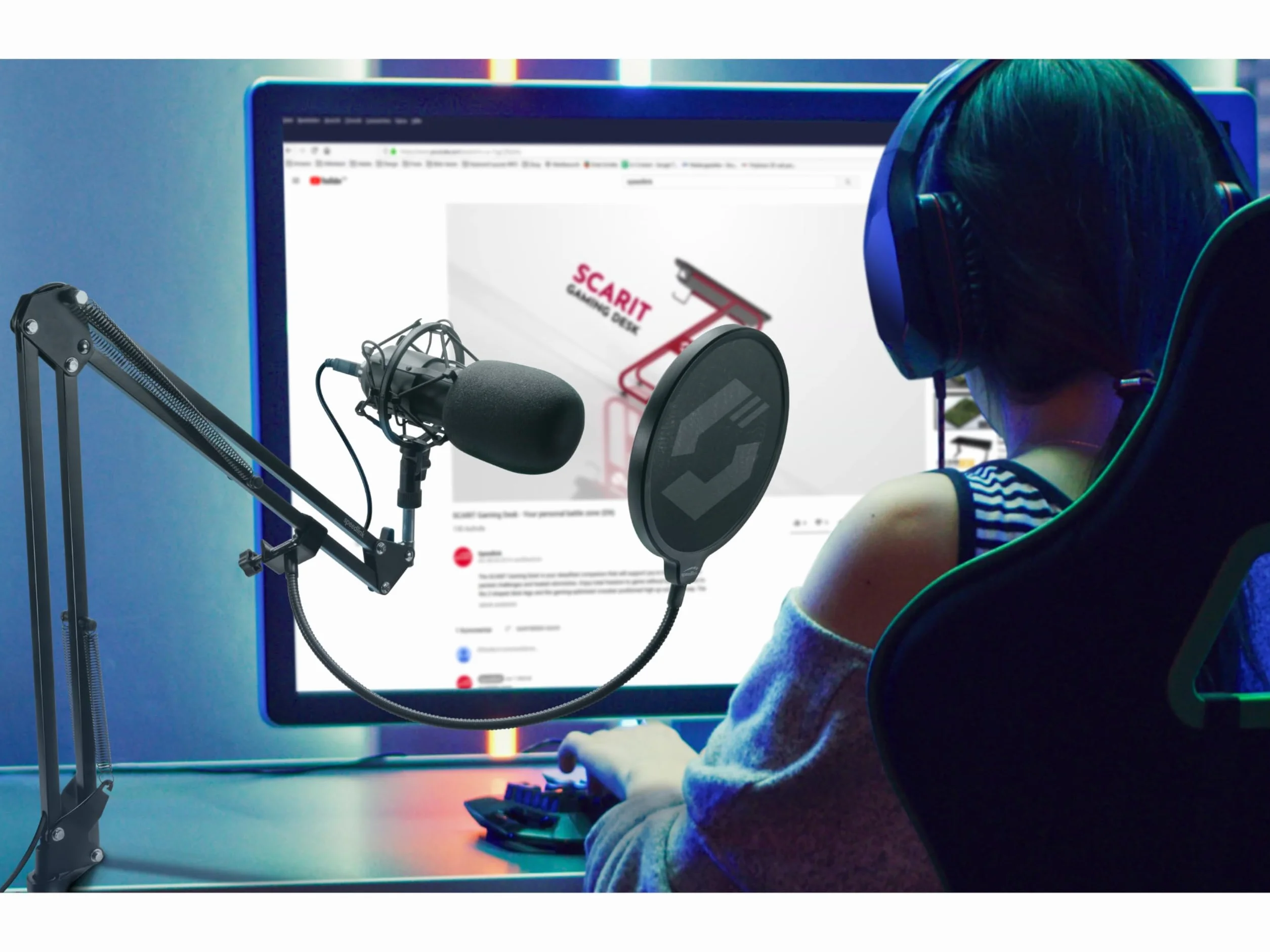 Speedlink VOLITY Ready Streaming zestaw startowy do gier/komputera/notebooka/laptopa, mikrofonu, ramienia mikrofonowego, ochrona przed wiatrem, czarny