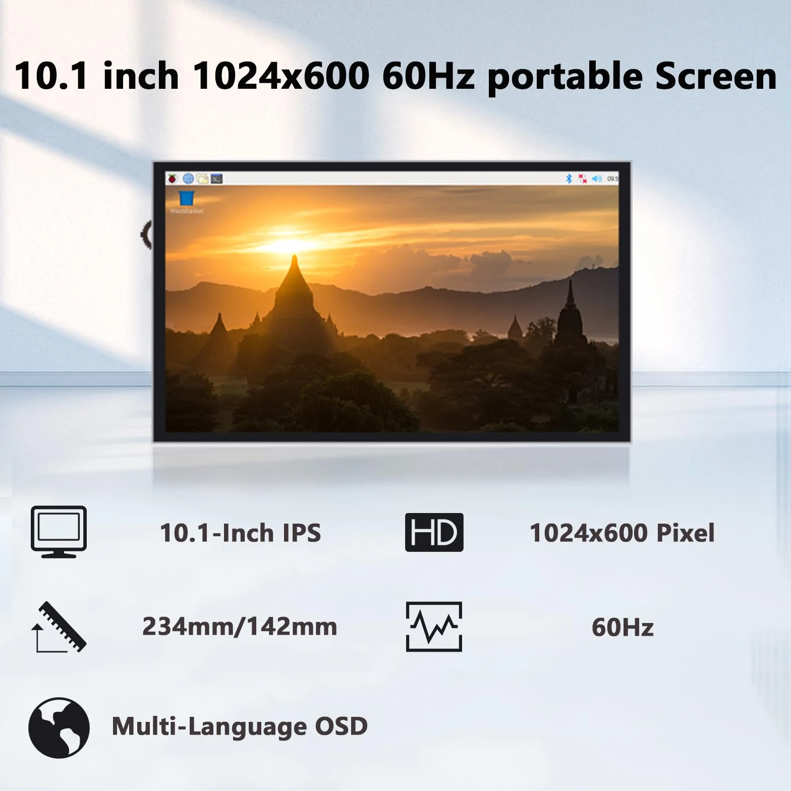 GeeekPi Ekran LCD 10,1 cala do Raspberry Pi, wyświetlacz LCD IPS 1024 x 600, przenośny monitor HDMI do Raspberry Pi 5/Pi 4B/3B+/3B/B+/Zero/400, Win11/10/8/7, bezpłatny sterownik (bezdotykowy)