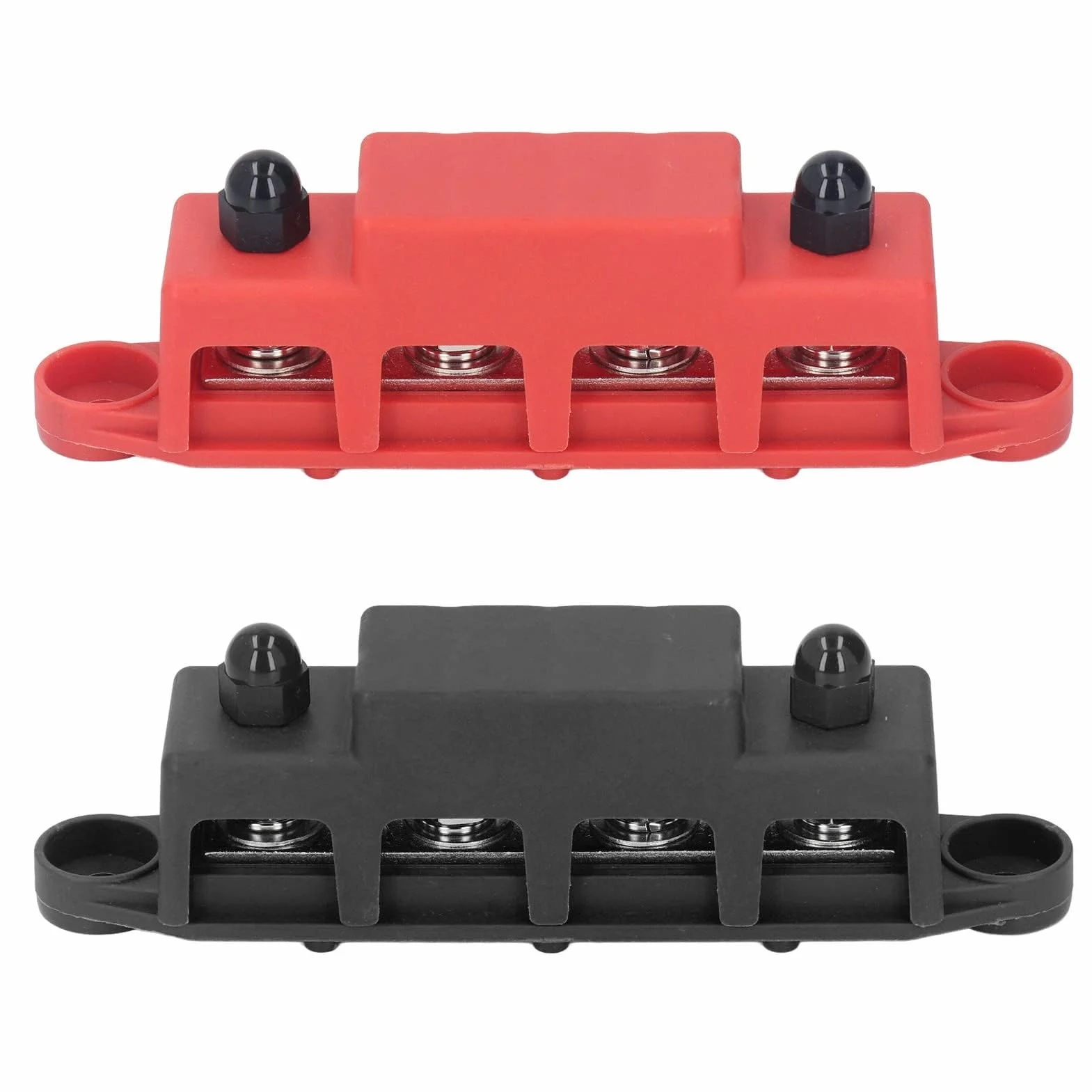 2 szt. Czerwony Czarny Blok Dystrybucji Zasilania M8 48V 250A 4 Szyna Zaciskowa z mosiężną płytą, Szerokie Zastosowanie do Systemów Zasilania Prądem Stałym