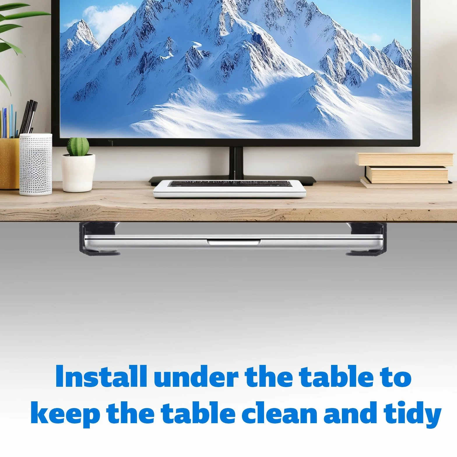 Uchwyt Laptopa Pod Biurko Ścienny z Klejem Śrubami Półka do Urządzeń do 3,2cm MacBook Tablet