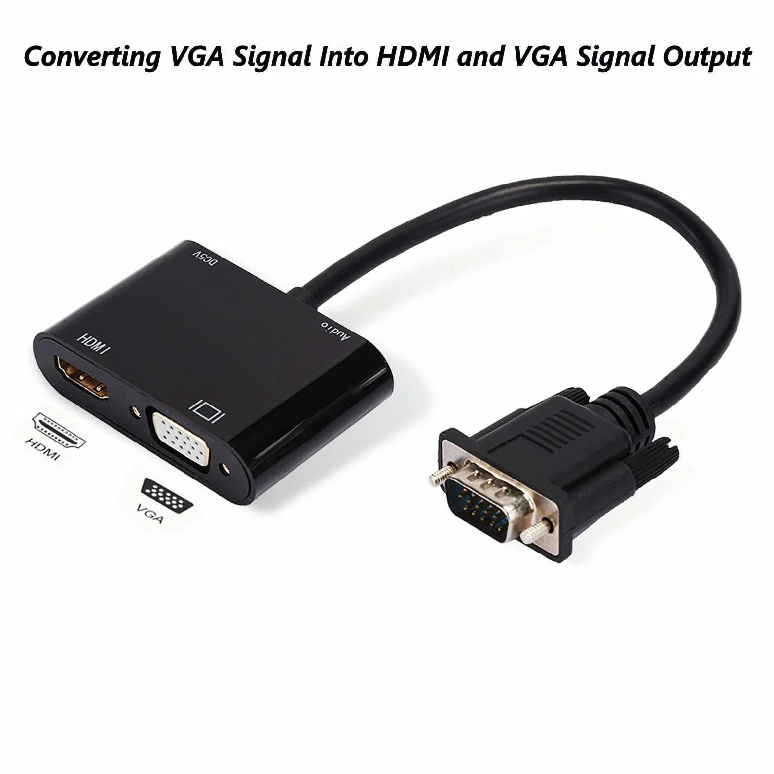 Adapter VGA na HDMI 1080P konwerter z dźwiękiem stereo 3.5 mm do telewizora laptopa monitora