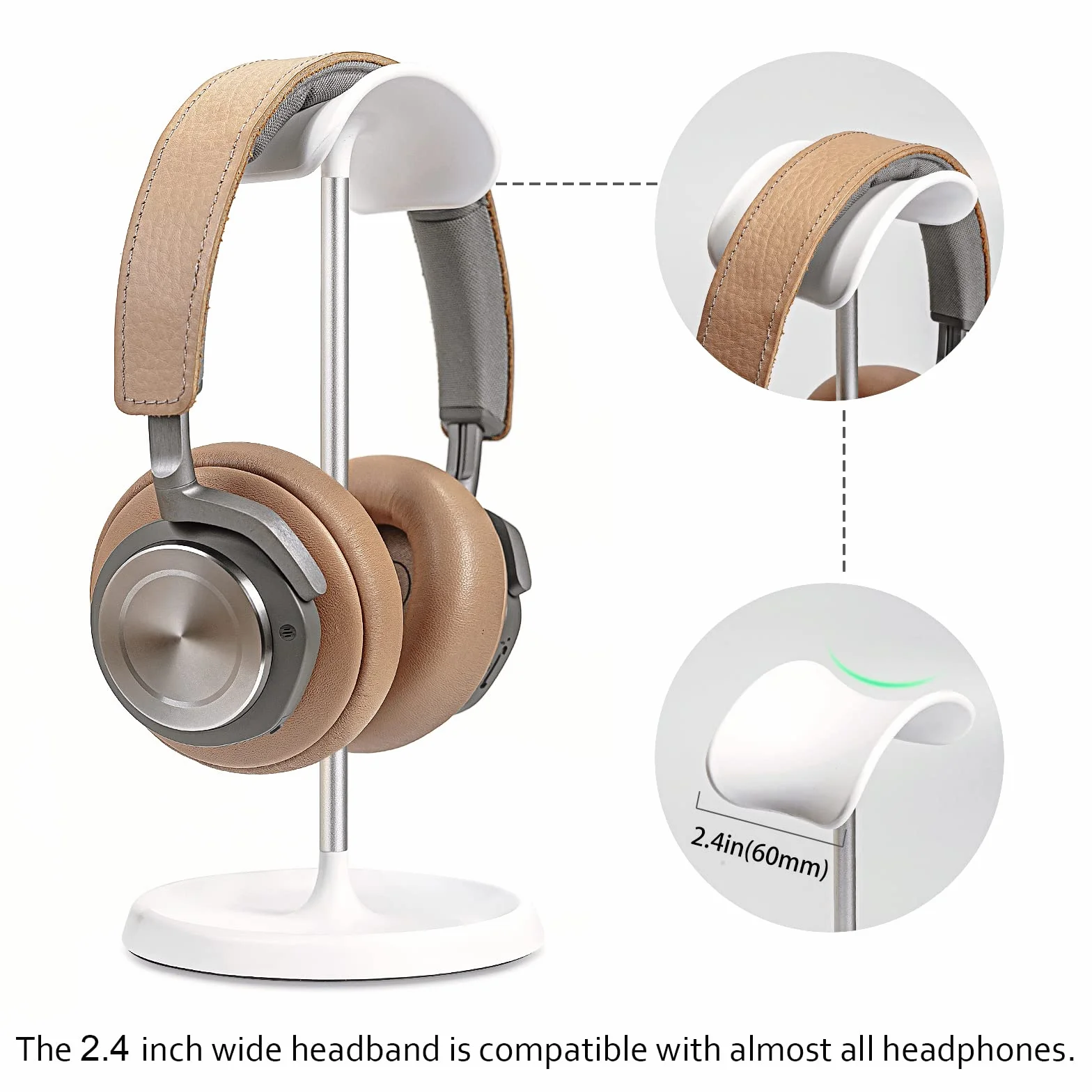 Stojak na słuchawki, zakrzywiony, z tacą do przechowywania, ciężka podstawa, uchwyt na słuchawki gamingowe do AirPods Max, AirPods, AirPods Pro, Beats, Bose, Sennheiser, Sony i innych (biały)