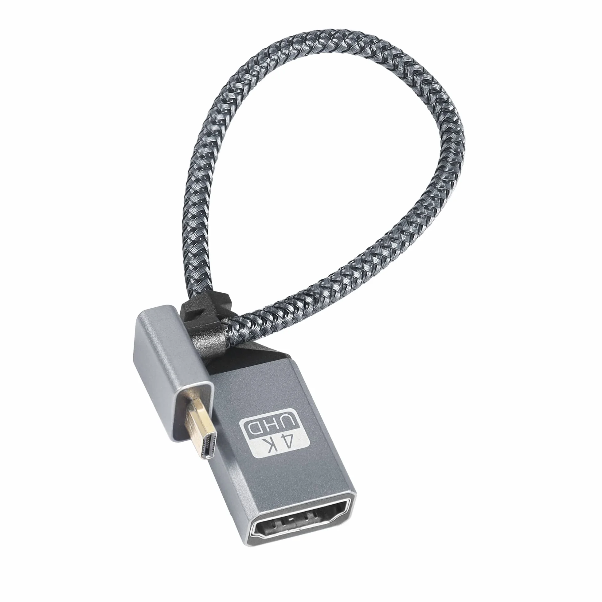 Kabel Przejściowy 4K Micro HDTV na HDTV, Kąt 90 Stopni, Aluminiowy, Krótki Nylonowy Pleciony, Obsługa 4K UHD, Do Laptopa, Telewizora, Kamery (20