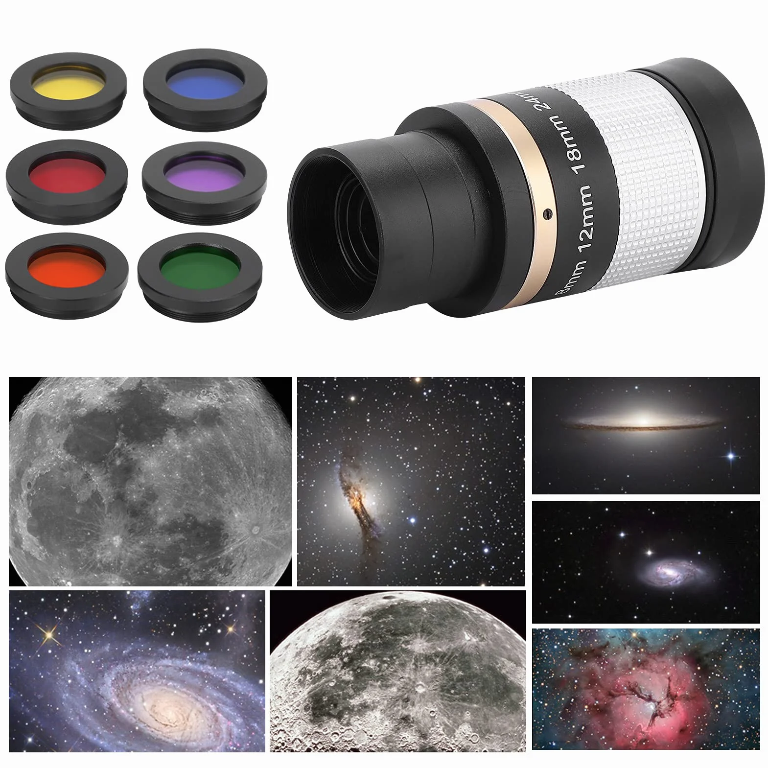 Topiky Zestaw filtrów okularowych do teleskopu astronomicznego 6 w 1, 31,7 mm, planety i filtr mgławicy, żółty/pomarańczowy/czerwony/zielony/niebieski/fioletowy