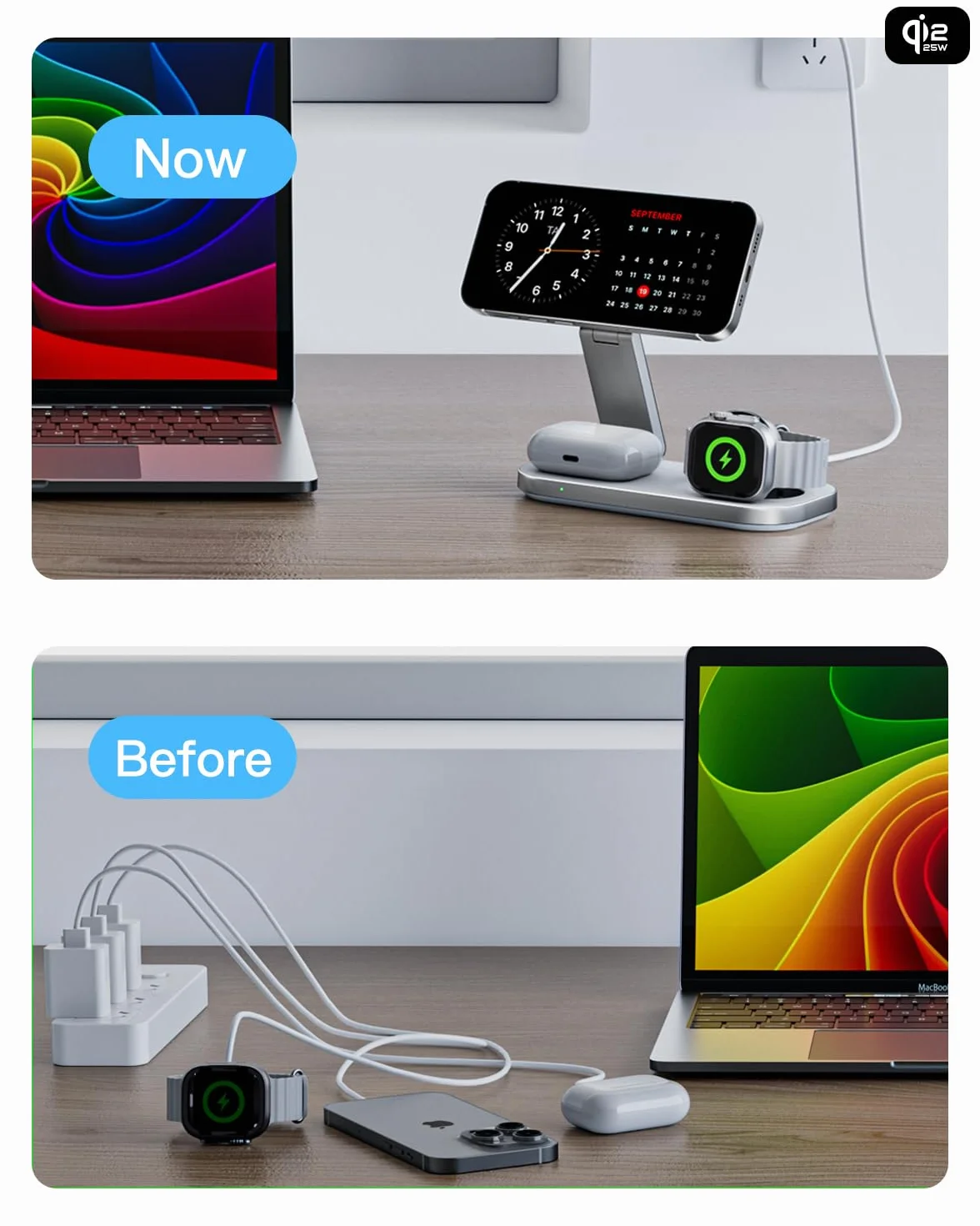 Bezkablowa ładowarka 25W z, 3 w 1 stacja ładująca dla Apple, składana indukcyjna bezprzewodowa ładowarka dla Phone-Biały