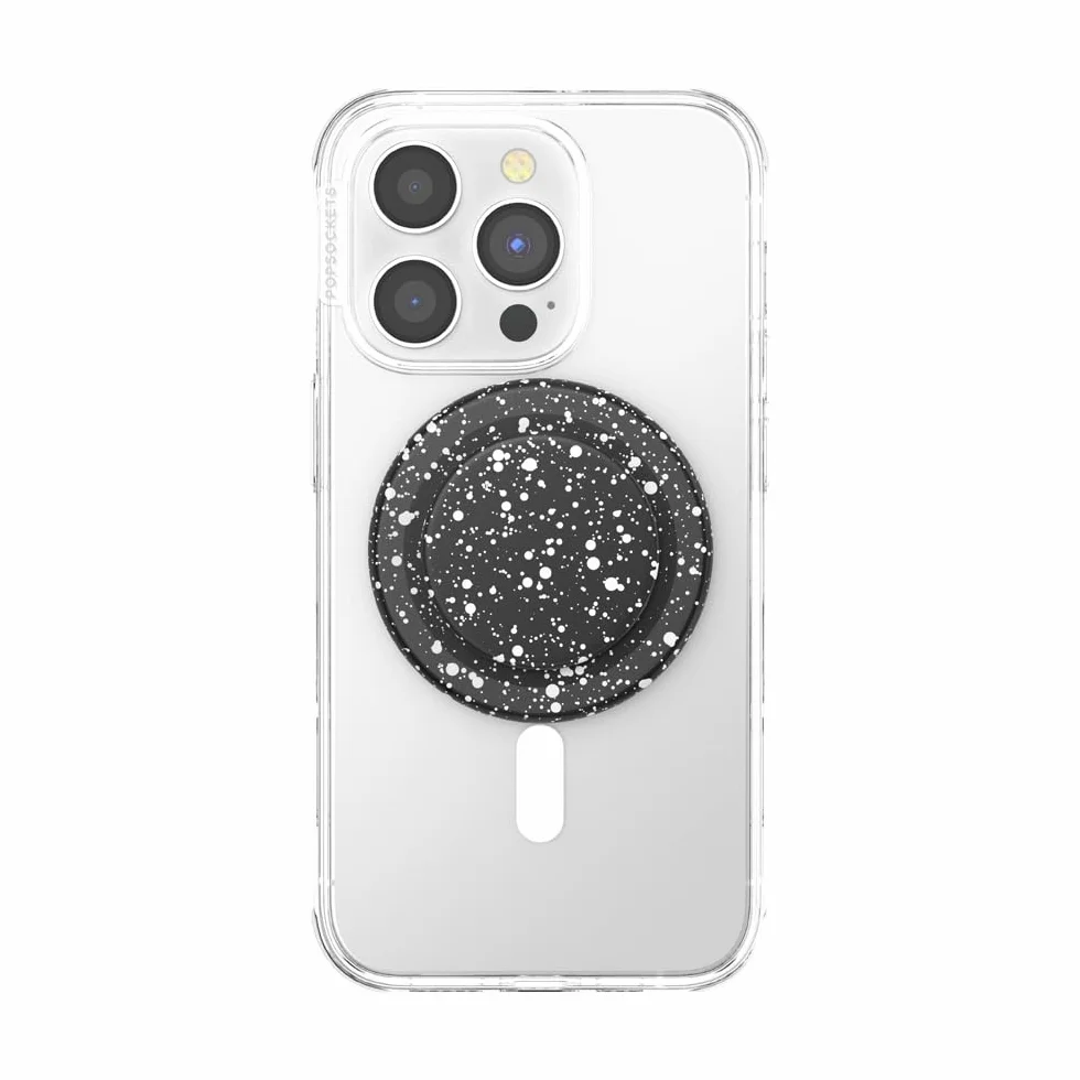 PopSockets uchwyt do telefonu MagSafe z podpórką, stojak magnetyczny, wymienna góra, bezpieczne trzymanie etui MagSafe, uchwyt na telefon i tablet - czarna plamka