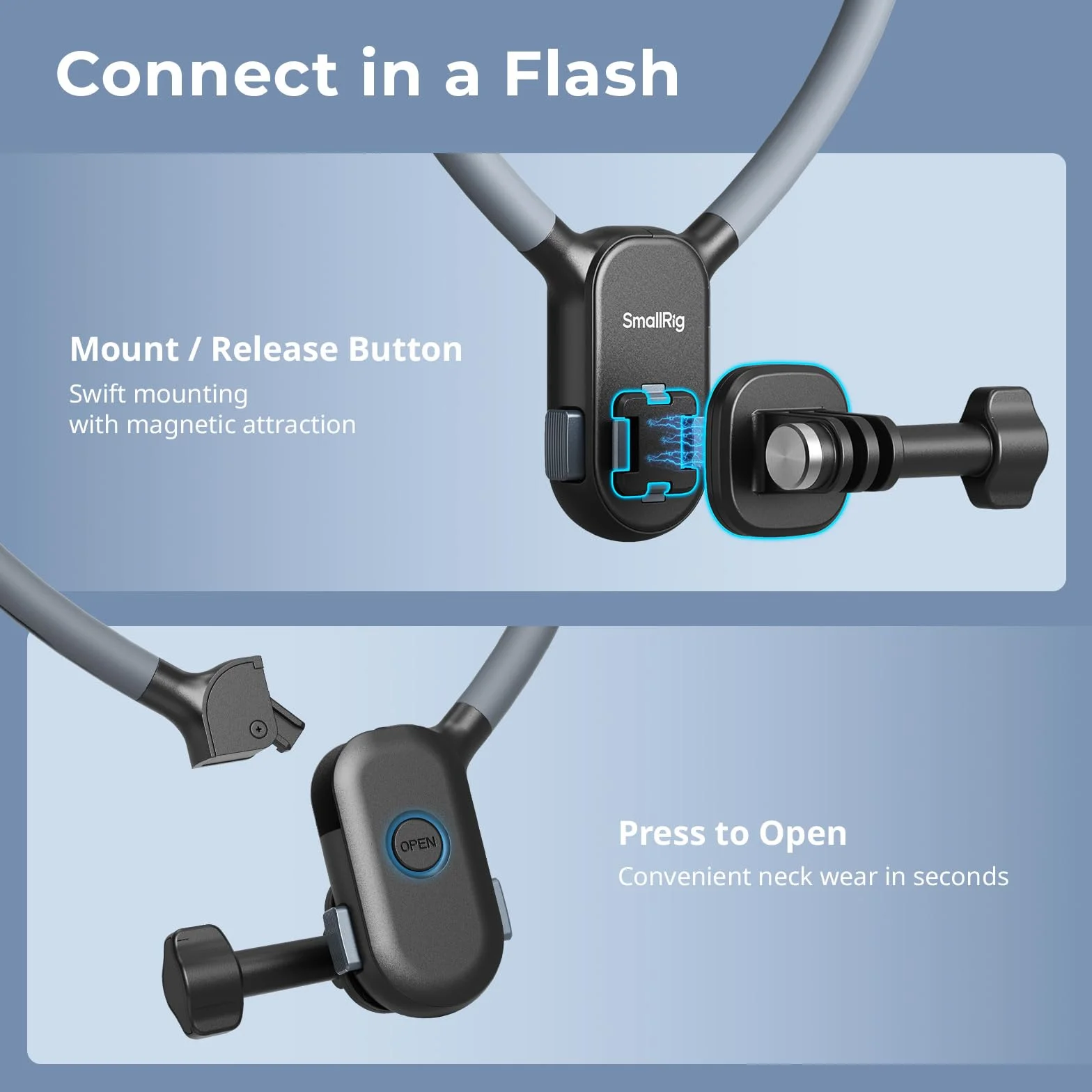 SMALLRIG Magnetyczny uchwyt na szyję do kamery sportowej, przycisk szybkiego zwalniania jednym kliknięciem i ergonomiczna, dla GoPro Hero 12/11/10/9, dla DJI Action 4/5, Ace Pro 2, 5126
