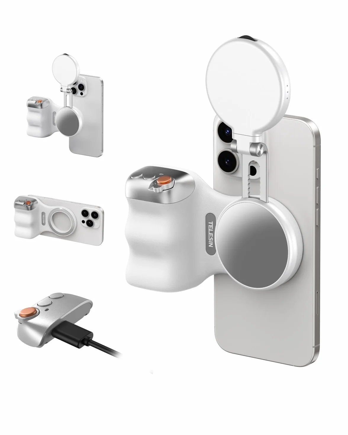 TELESIN Fun Shot magnetyczny uchwyt aparatu do telefonu + C03 światło do selfie (białe), zestaw kompatybilny z iPhone'em i Androidem, narzędzie do selfie/fotografii/TikTok