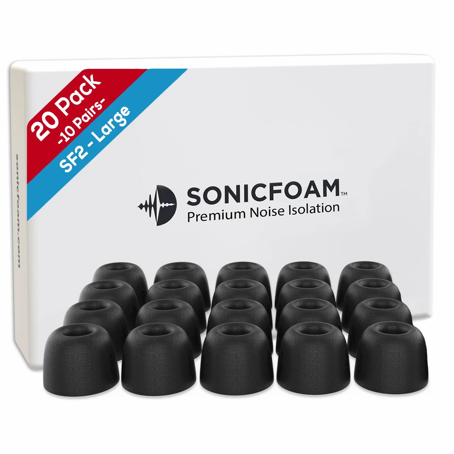 SONICFOAM (SF2 duża czerń) Słuchawki douszne z pianki memory do wkładek dousznych o średnicy głośnika 4,4-5,7 mm - (20 sztuk / 10 par)