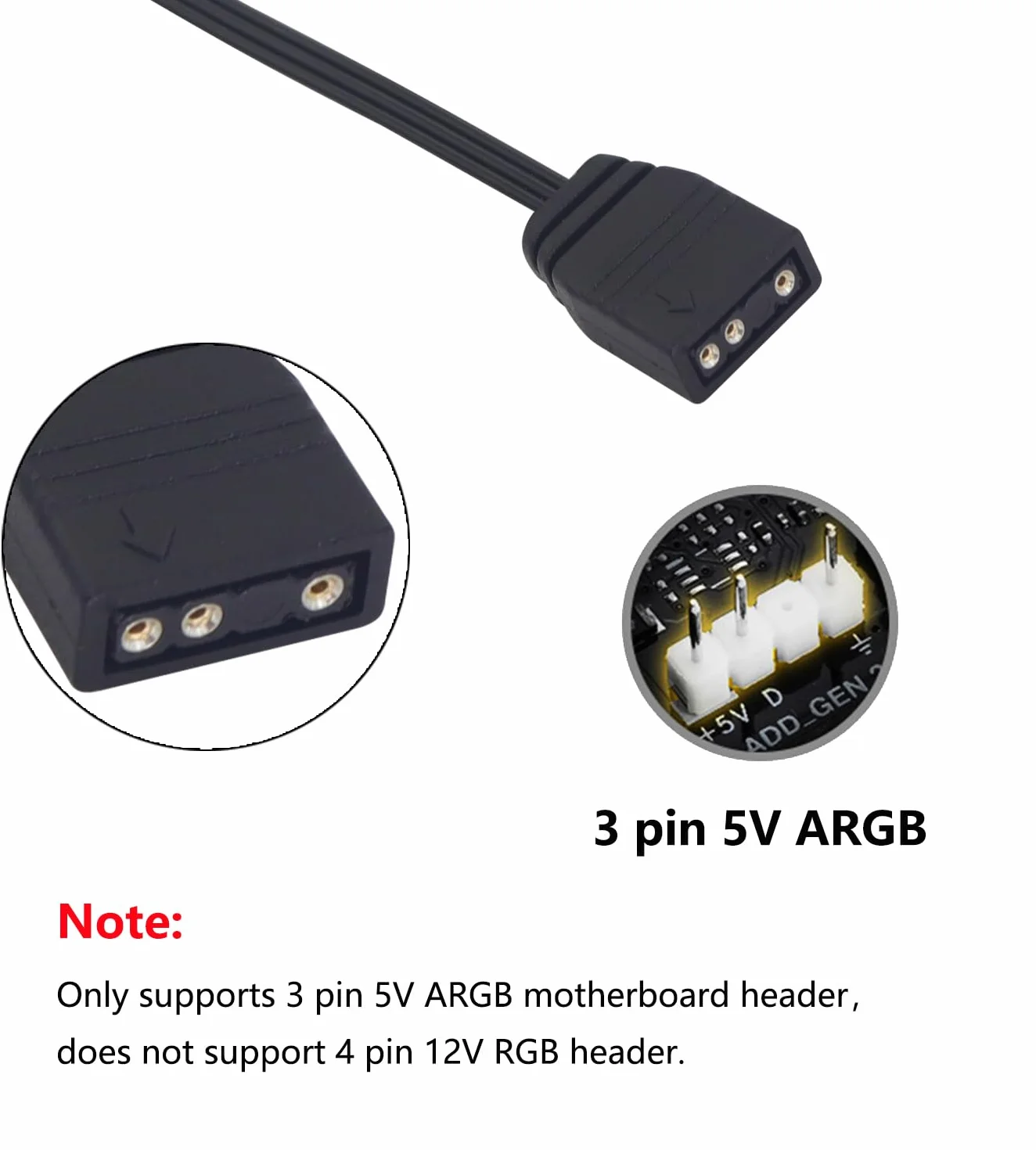 ARGB kabel rozdzielający, 5 V, 1 gniazdo na 2 gniazda, 3 piny, kabel przedłużający, do wentylatorów ARGB i innych serii LED, 3 sztuki (1 do 2)