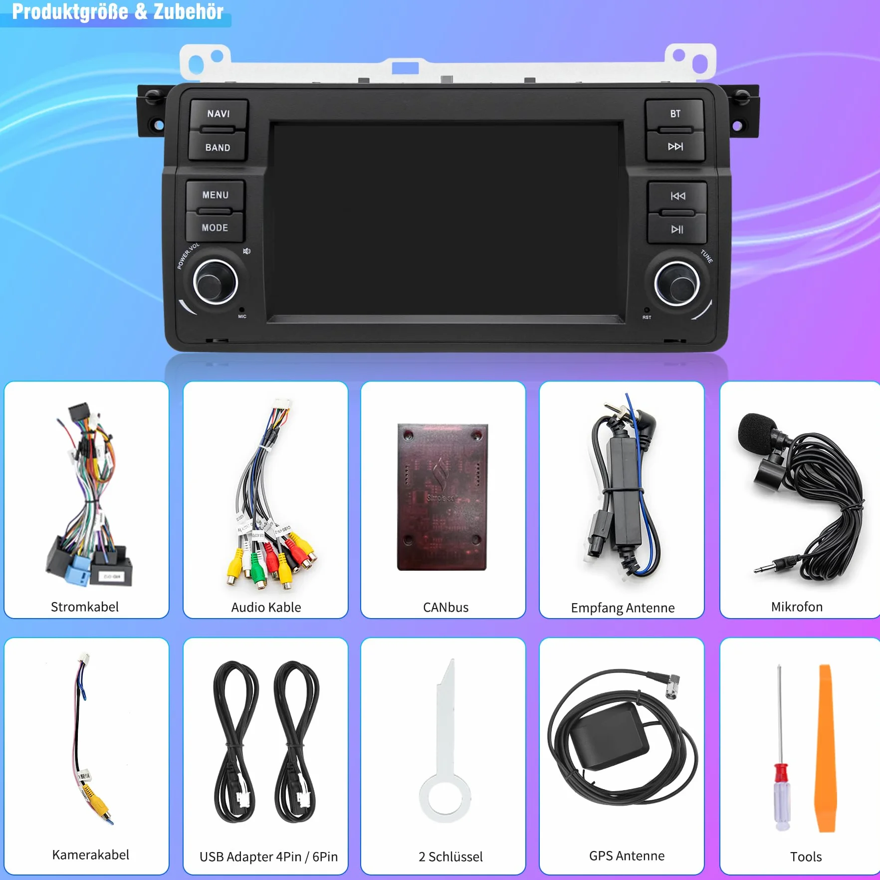 Radio samochodowe do BMW E46 1999 2000 2001 2002 2003 2004, Android 12 2G + 32G Radio z nawigacją GPS, CarPlay, Android Auto, Bluetooth, WLAN, USB, sterowanie z kierownicy, 7-calowy ekran dotykowy